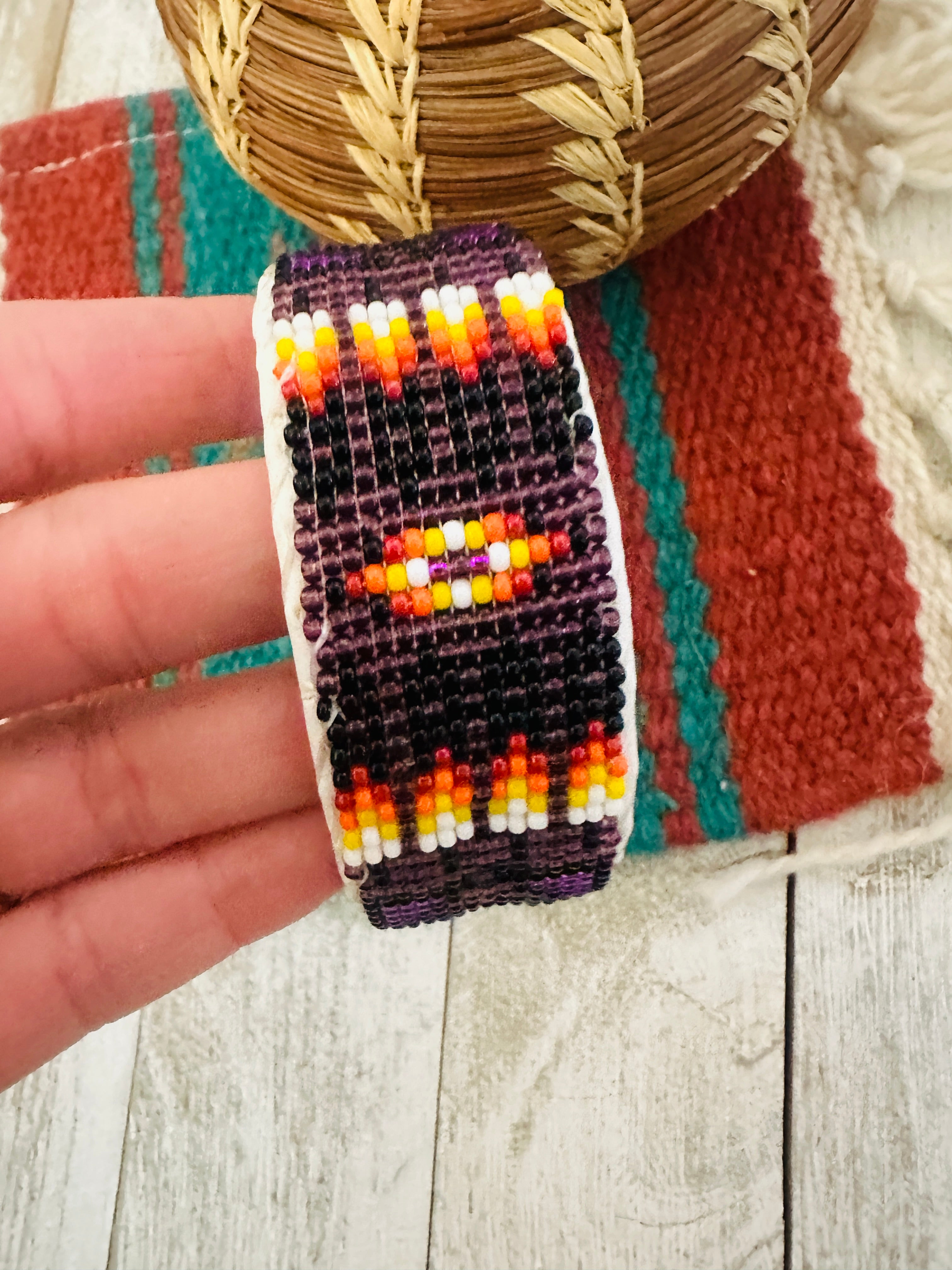 Navajo Made Beaded Leather Bracelet