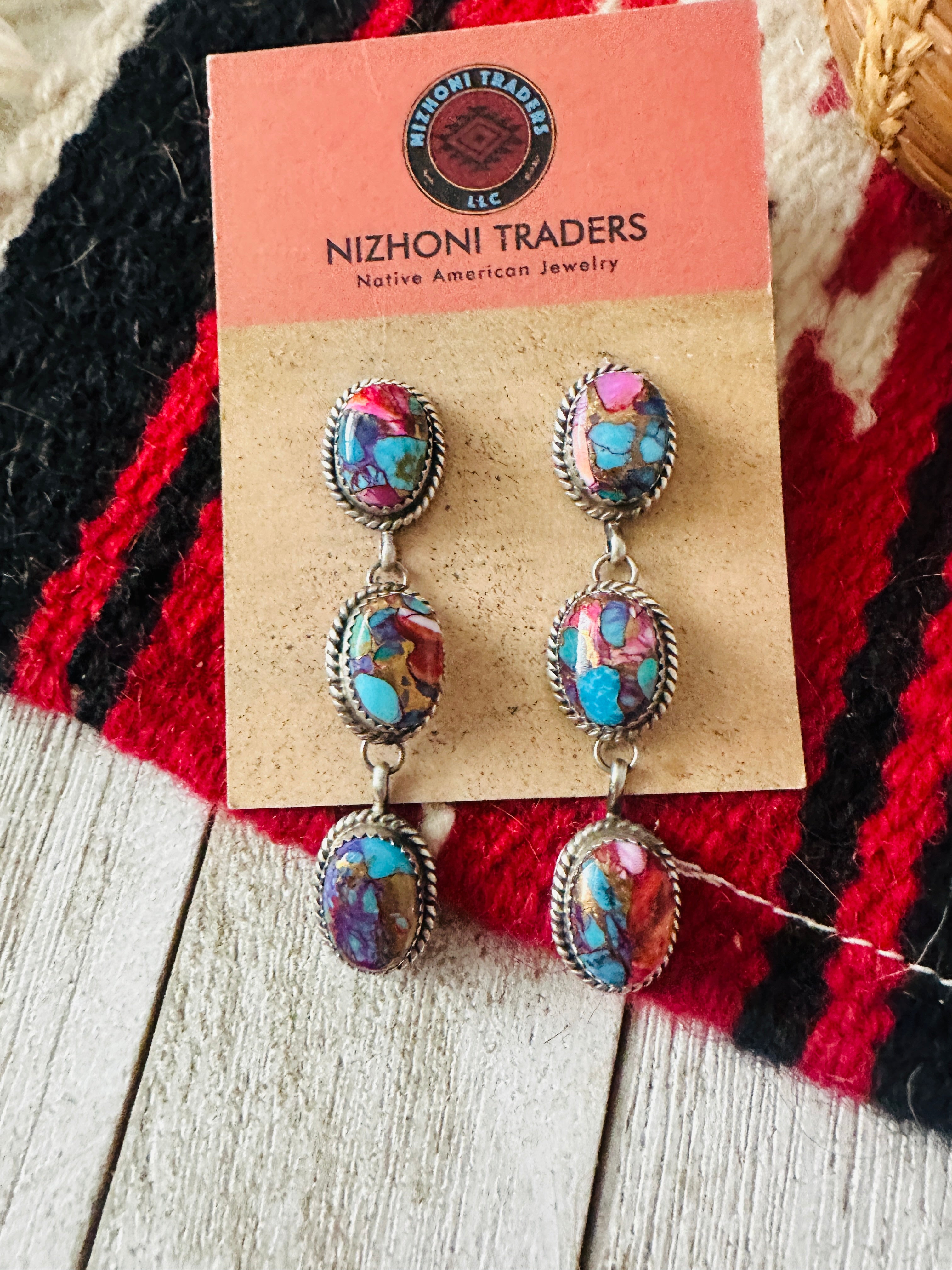 Navajo Sterling Silver & Pink Dream Mojave Dangle Earrings