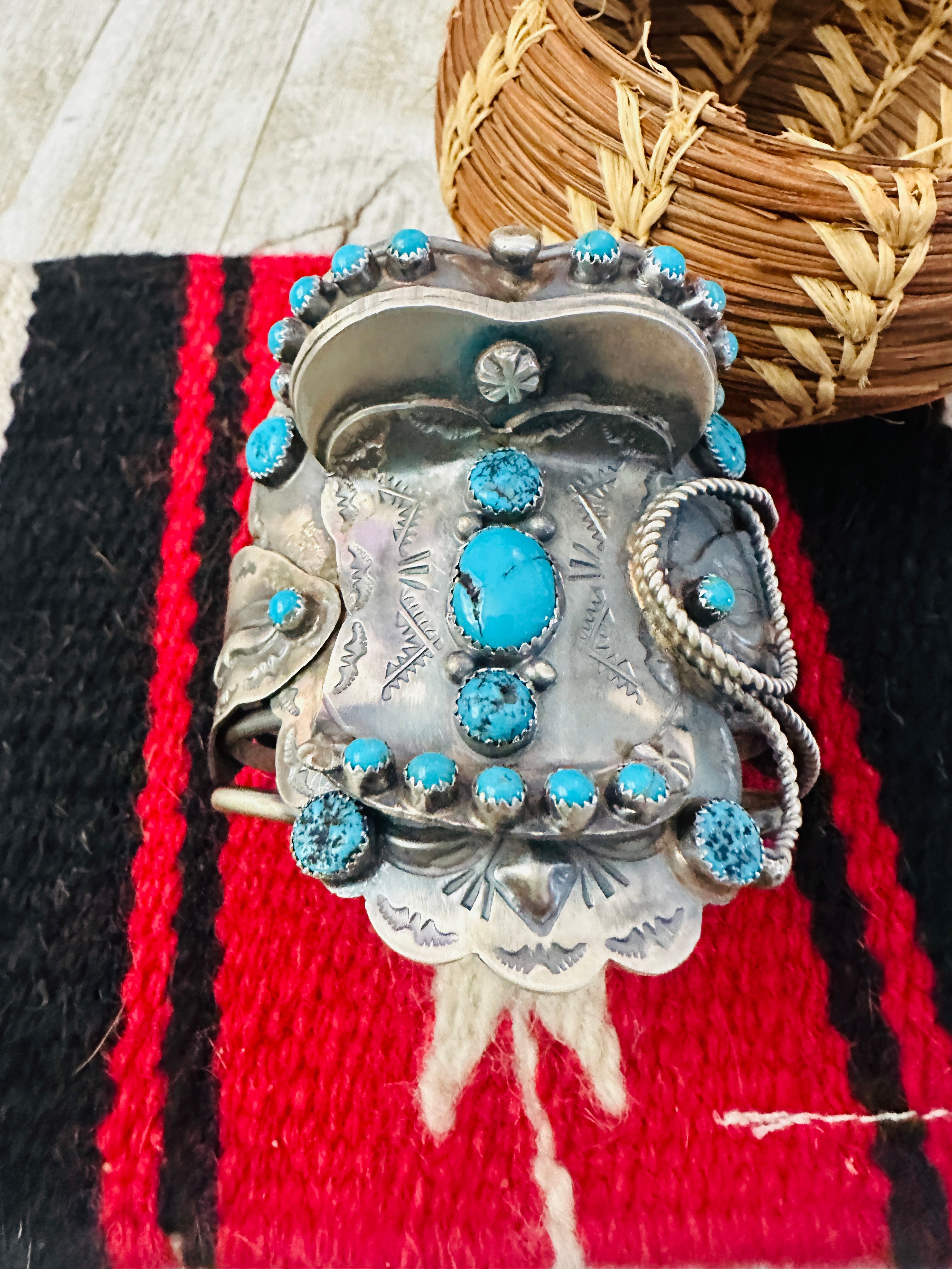 Handcrafted Turquoise & Sterling Silver Saddle Cuff Bracelet by Tim Yazzie