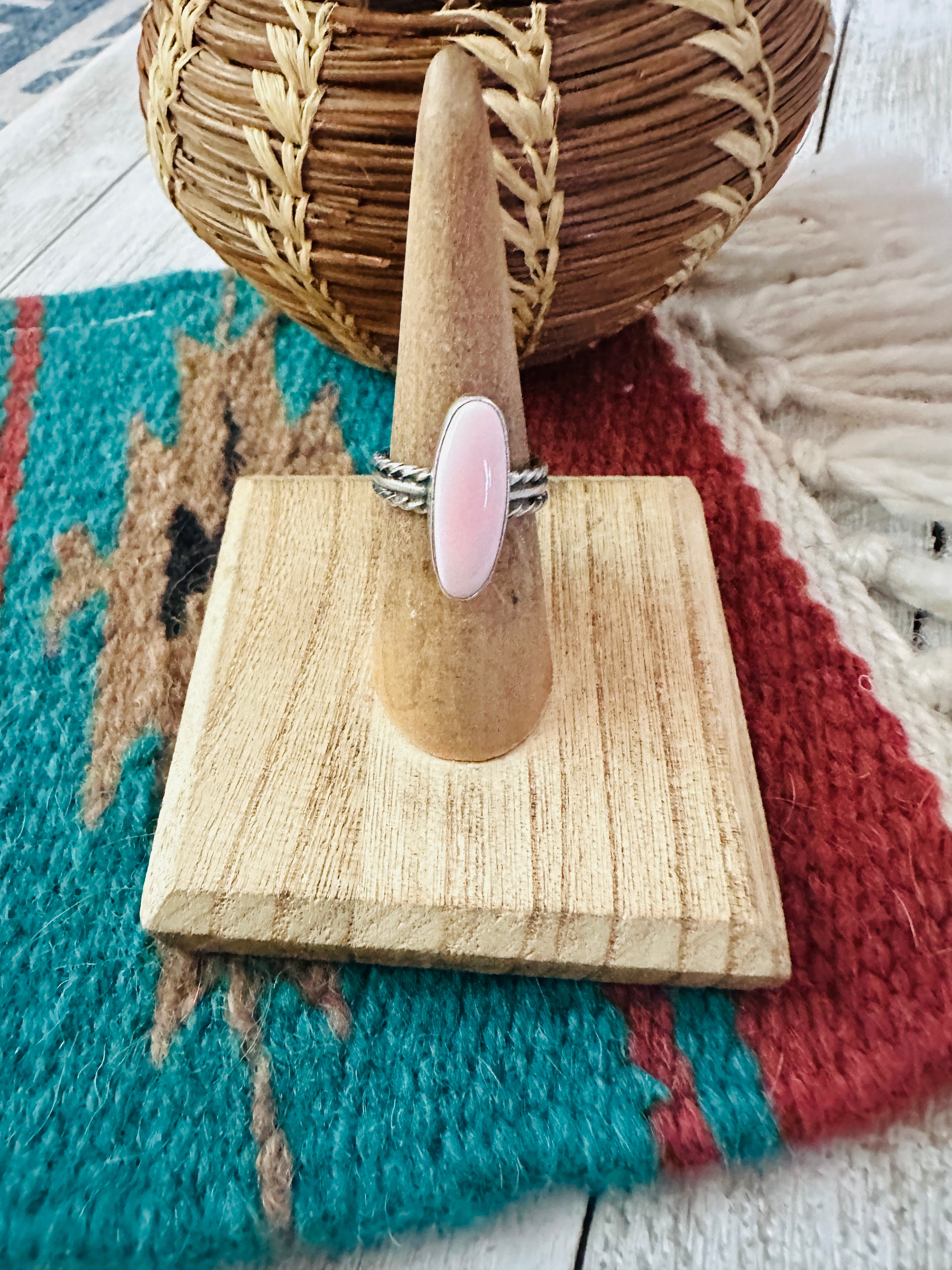 Navajo Sterling Silver & Queen Pink Conch Shell Ring