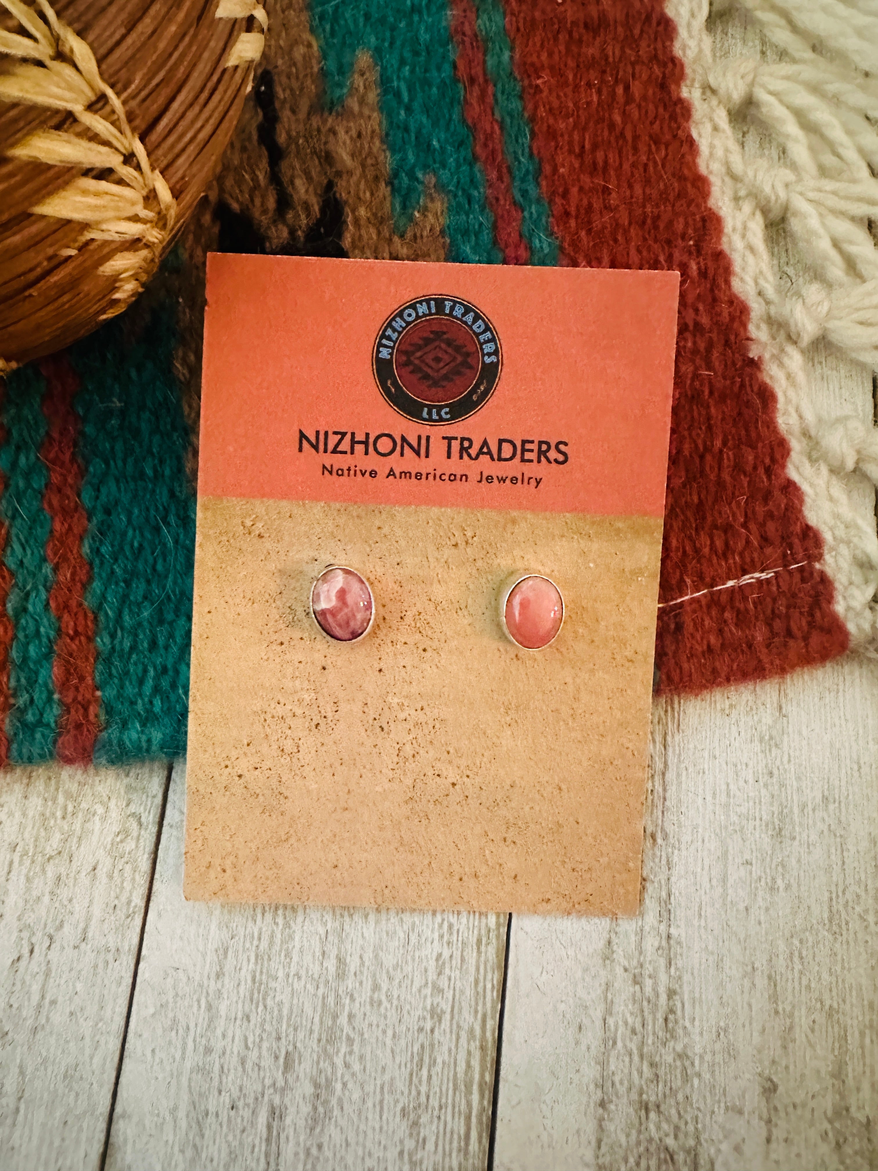 Navajo Rhodochrosite and Sterling Silver Stud Earrings