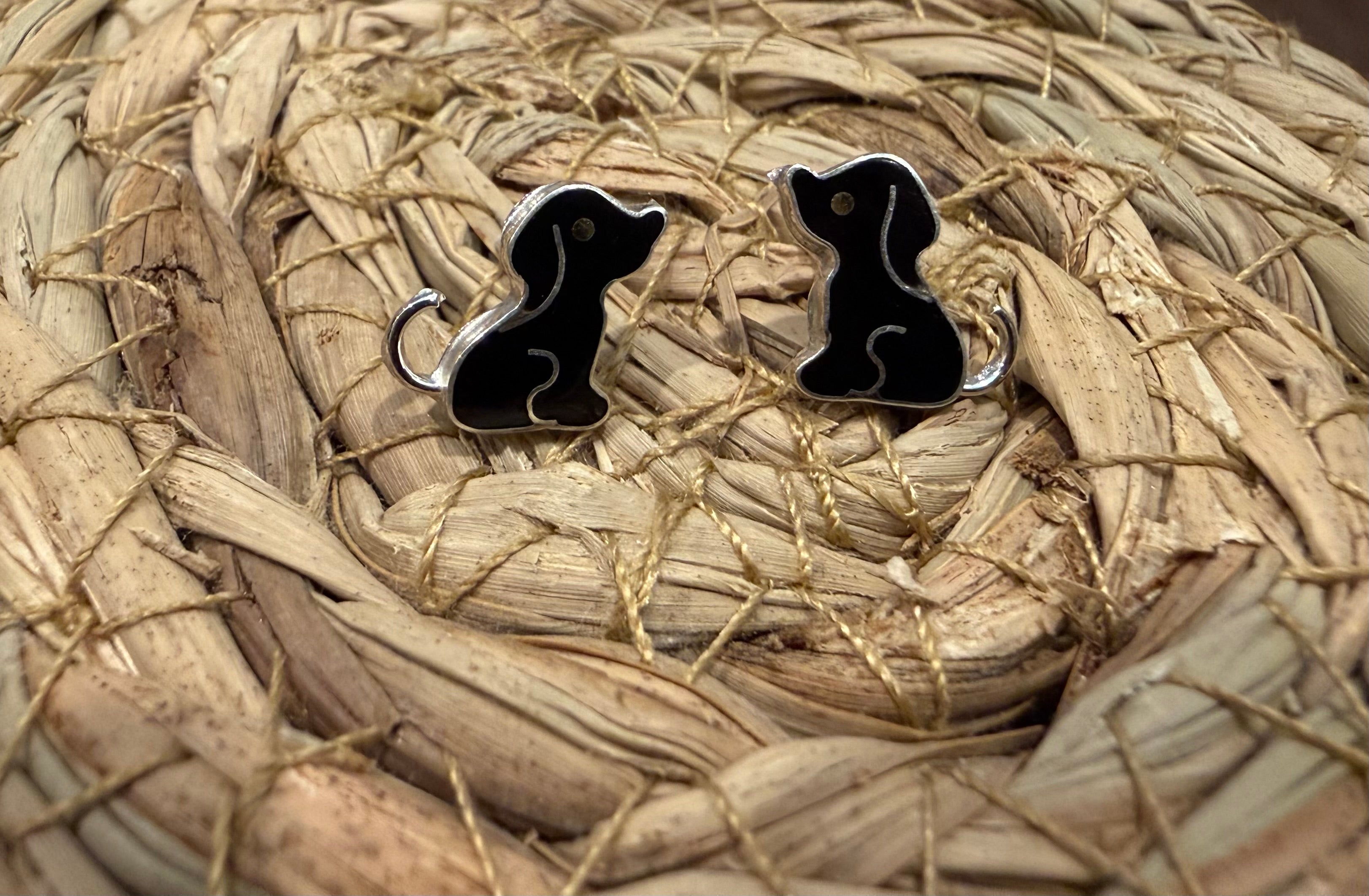 Black Dog Sterling Silver Stud Earrings