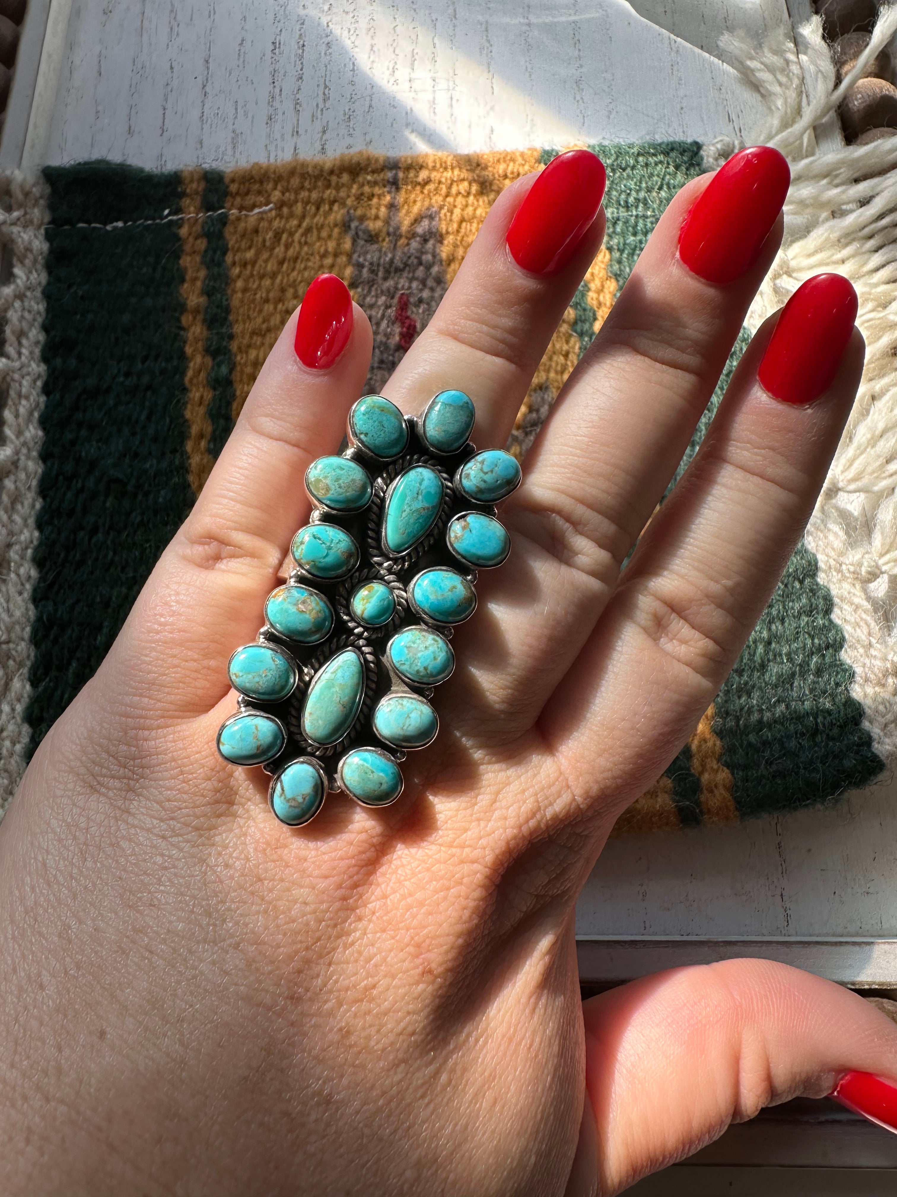 “The September” Nizhoni Handmade Adjustable Turquoise Sterling Silver Ring (Blue)