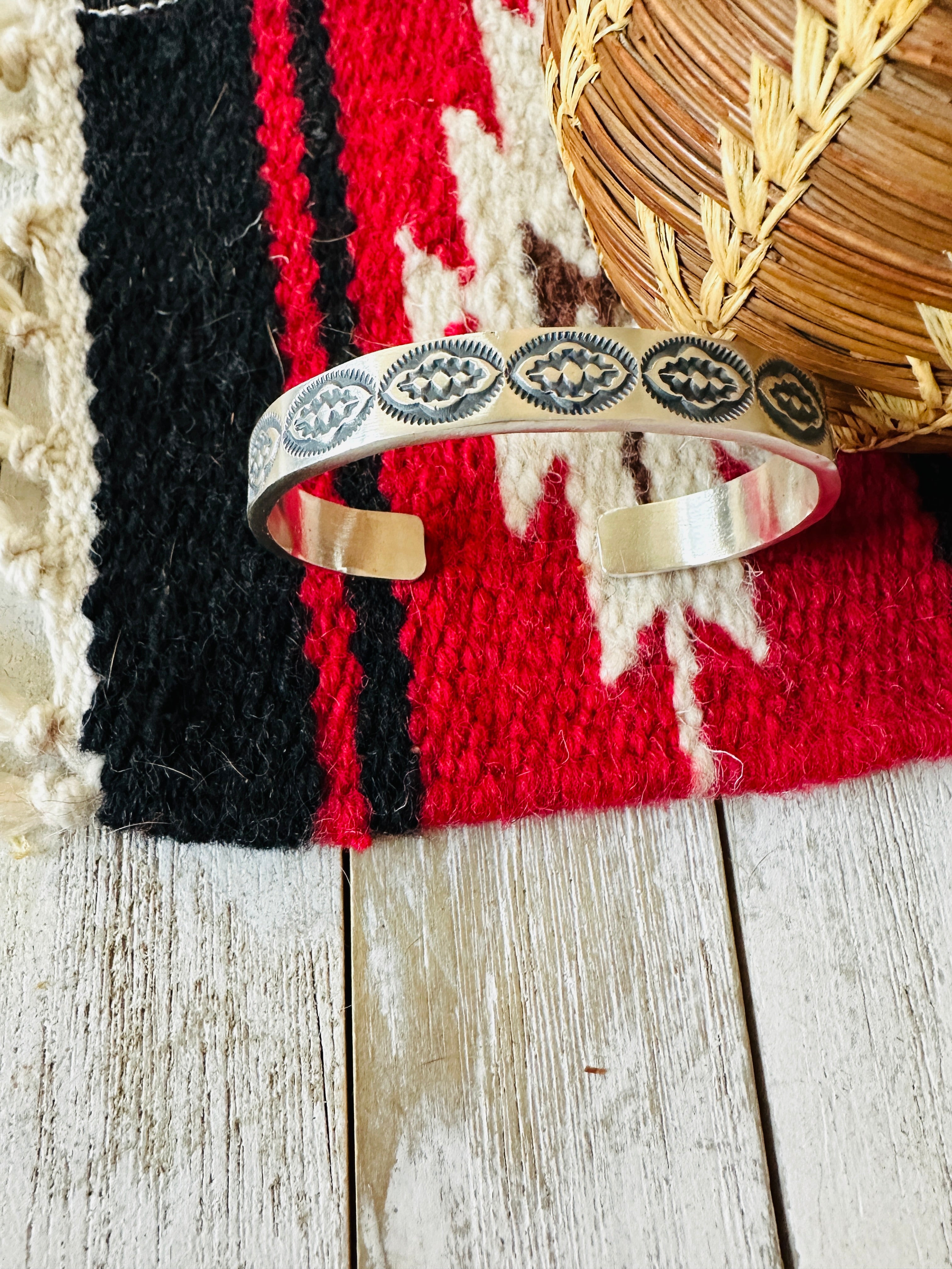 Navajo Hand Stamped Sterling Silver Cuff Bracelet