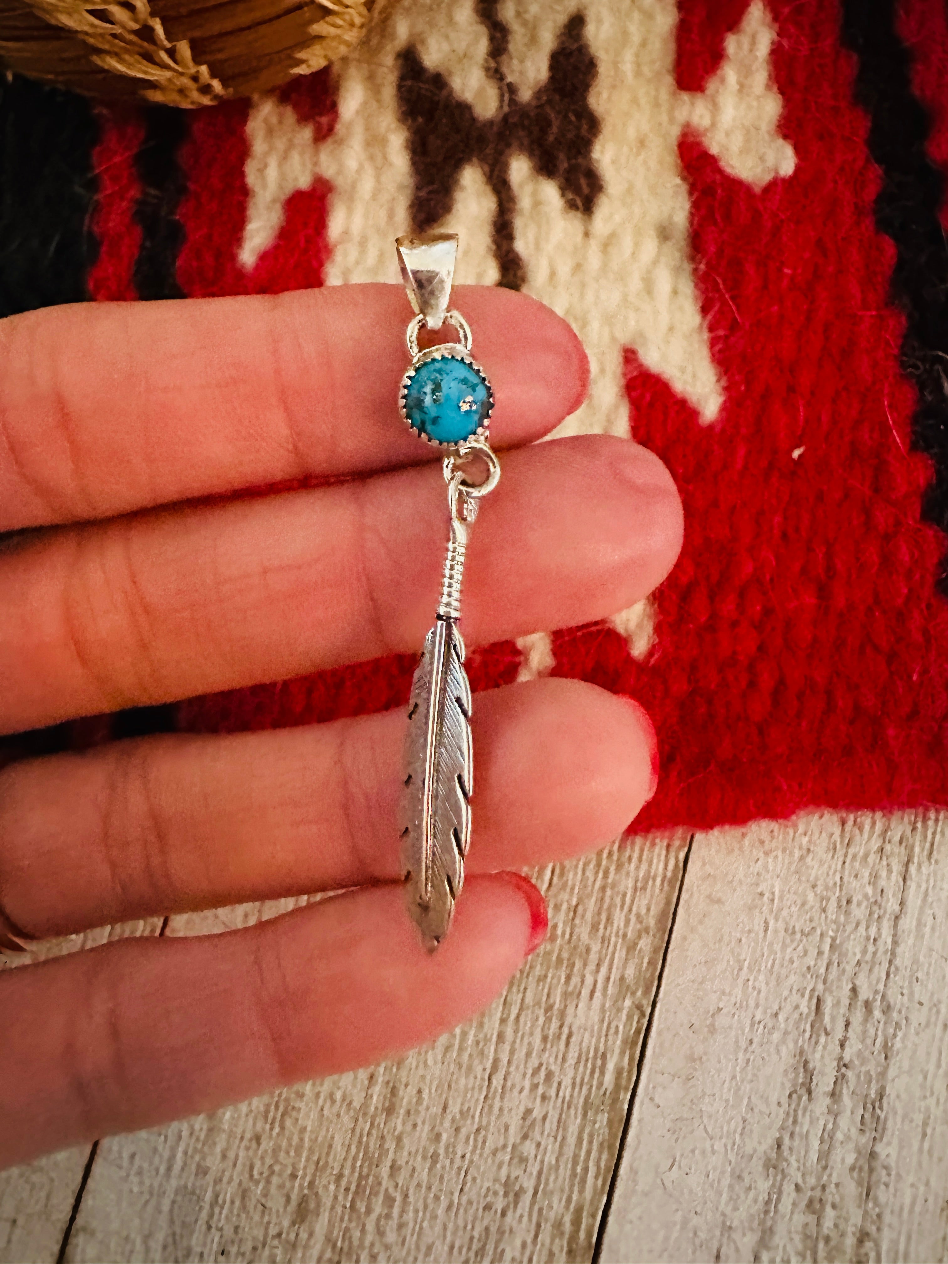 Navajo Turquoise & Sterling Silver Feather Pendant