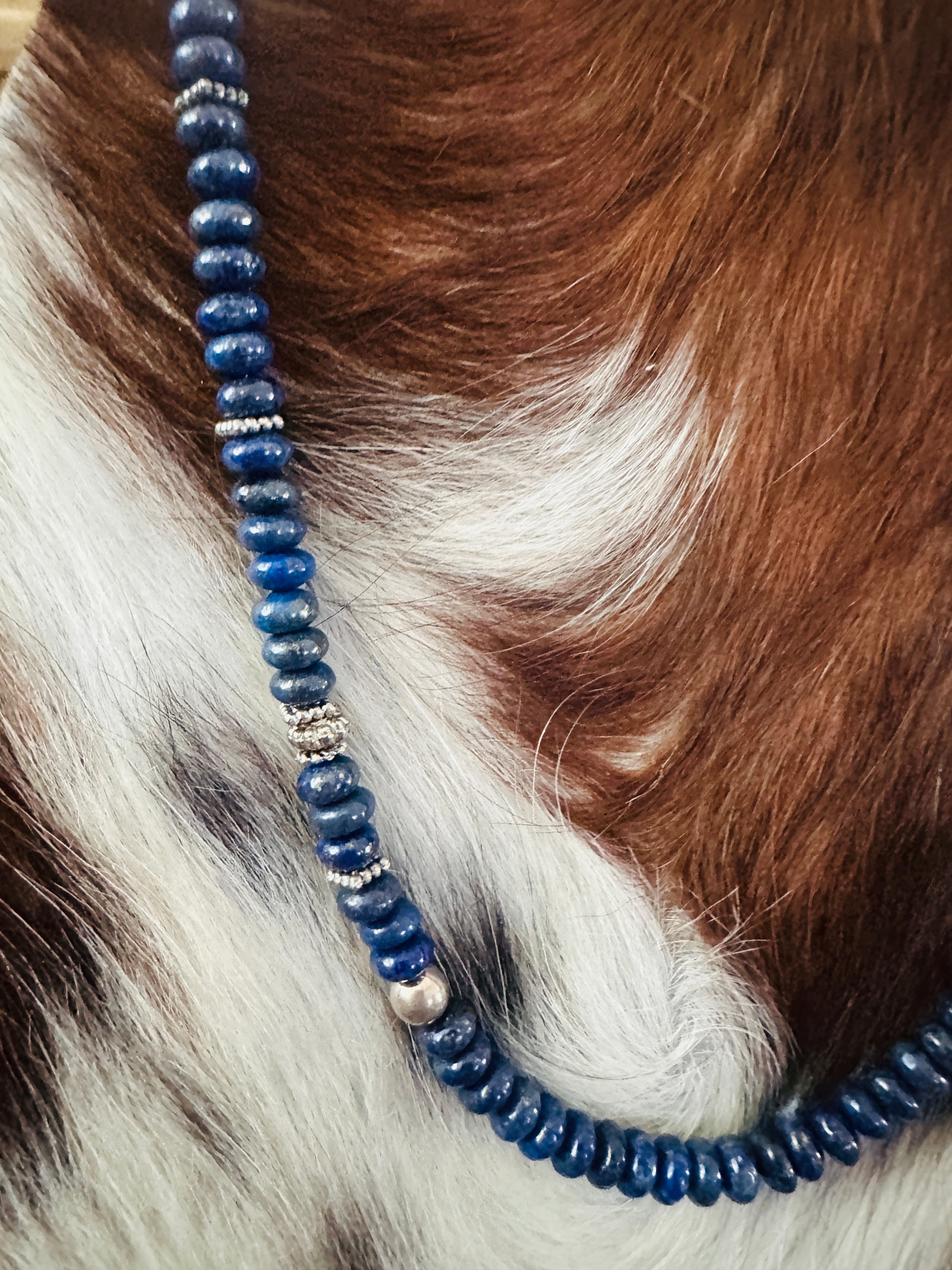 Handcrafted Lapis & Sterling Silver Beaded 16” Necklace by T & R Singer