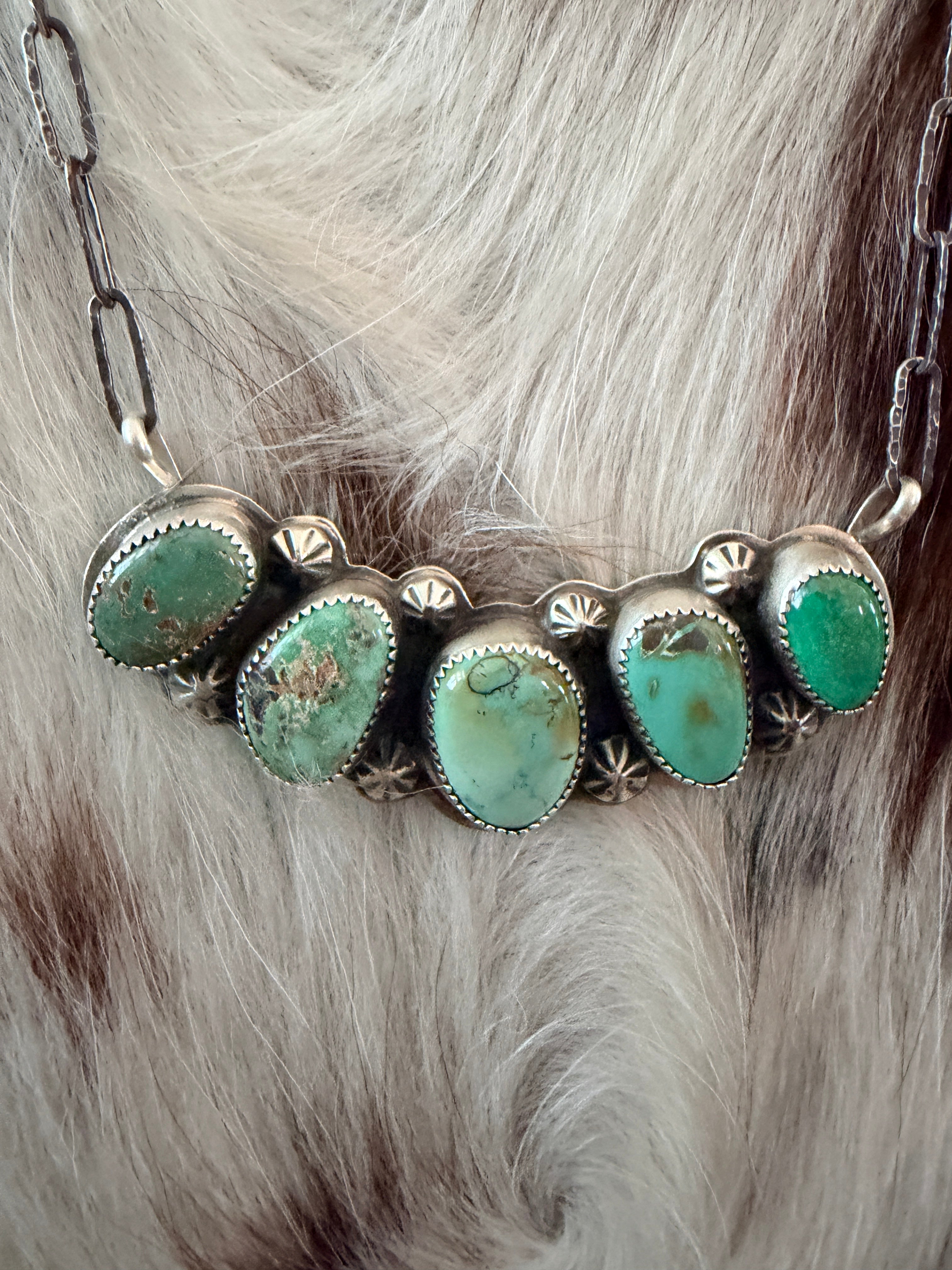 Handmade Sterling Silver & Carico Lake Turquoise Necklace