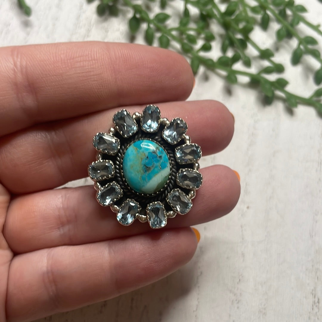 Nizhoni Handmade Turquoise & Blue Topaz Sterling Silver Adjustable Ring