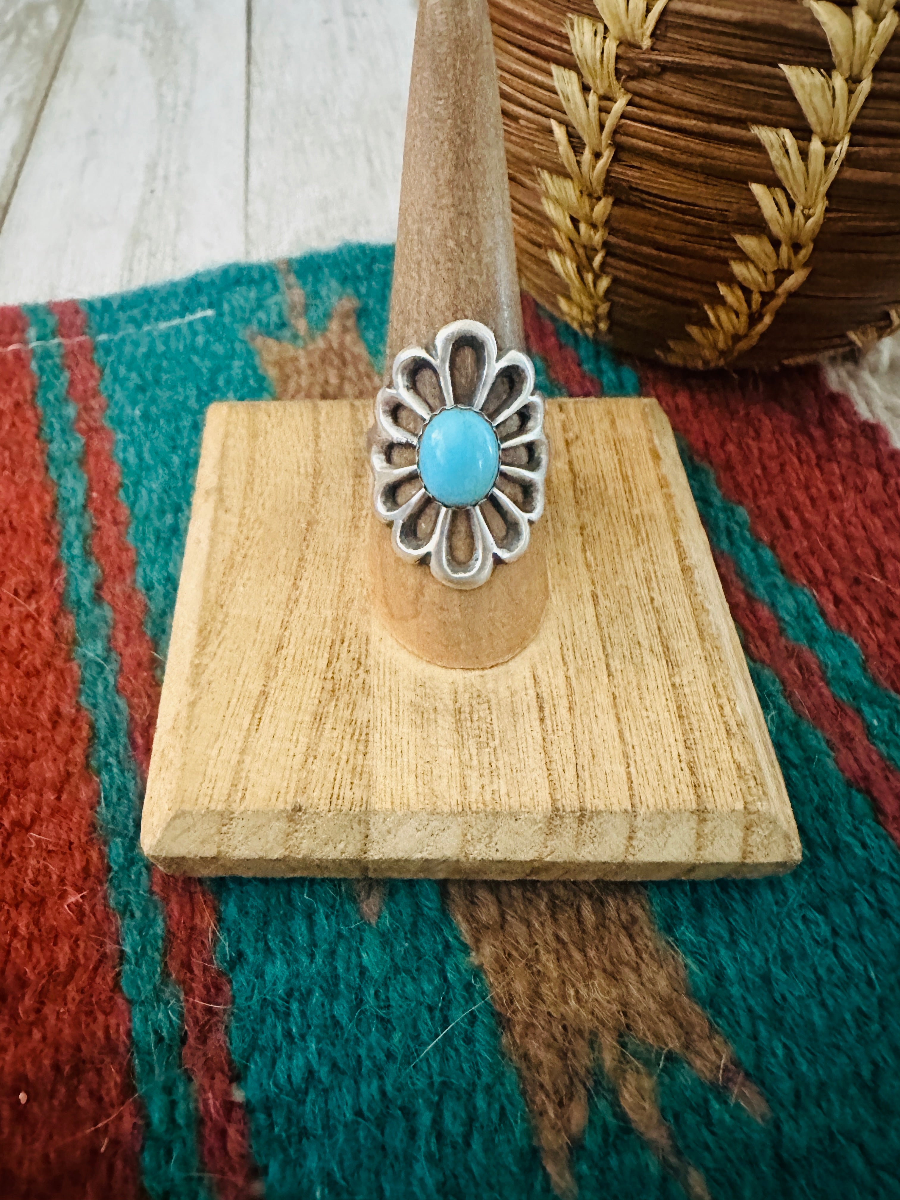 Navajo Sterling Silver & Turquoise Flower Ring