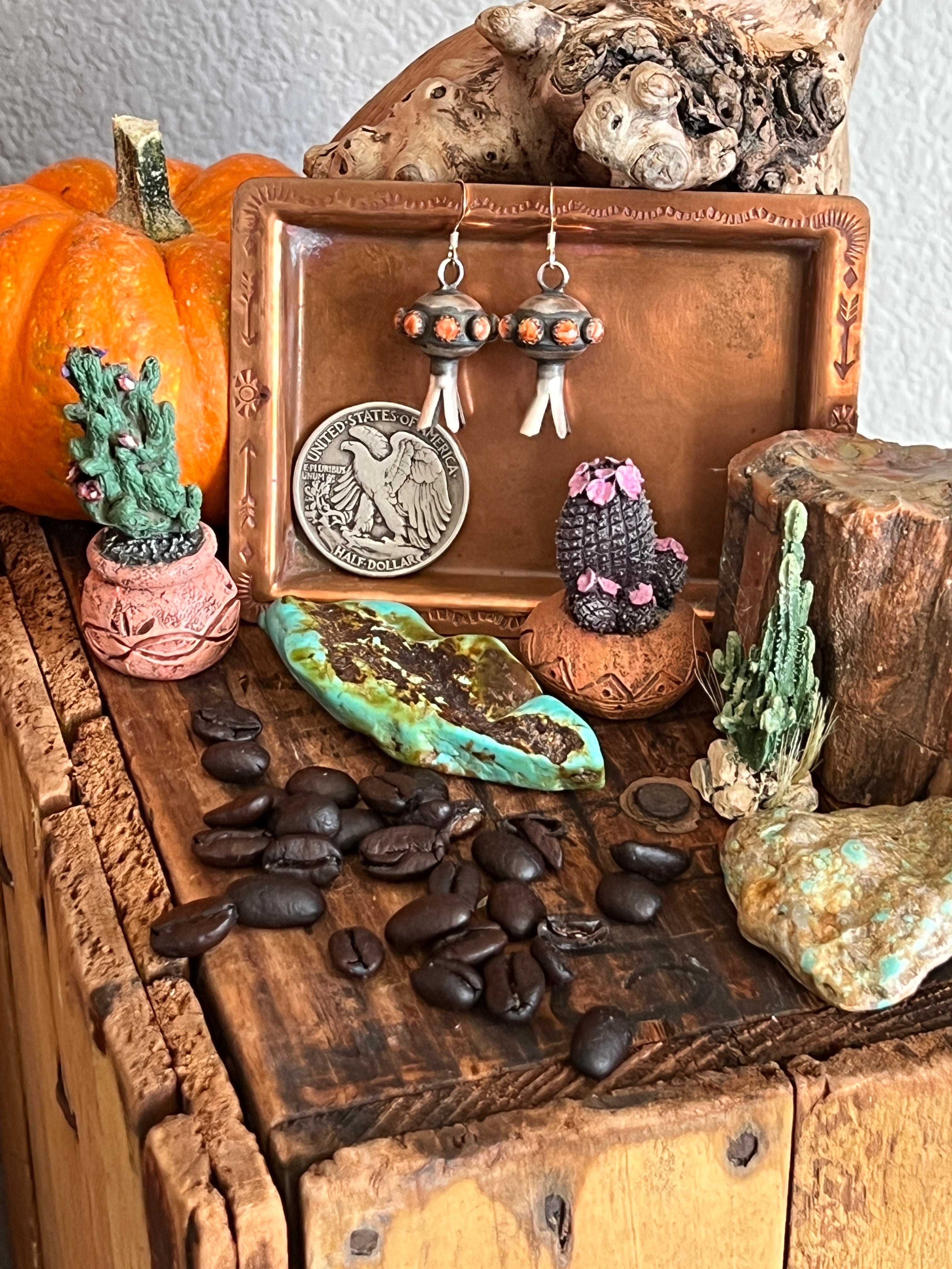 Handcrafted Sterling Silver Blossom Dangle Earrings w/ Orange Spiny Oyster by Monica Smith