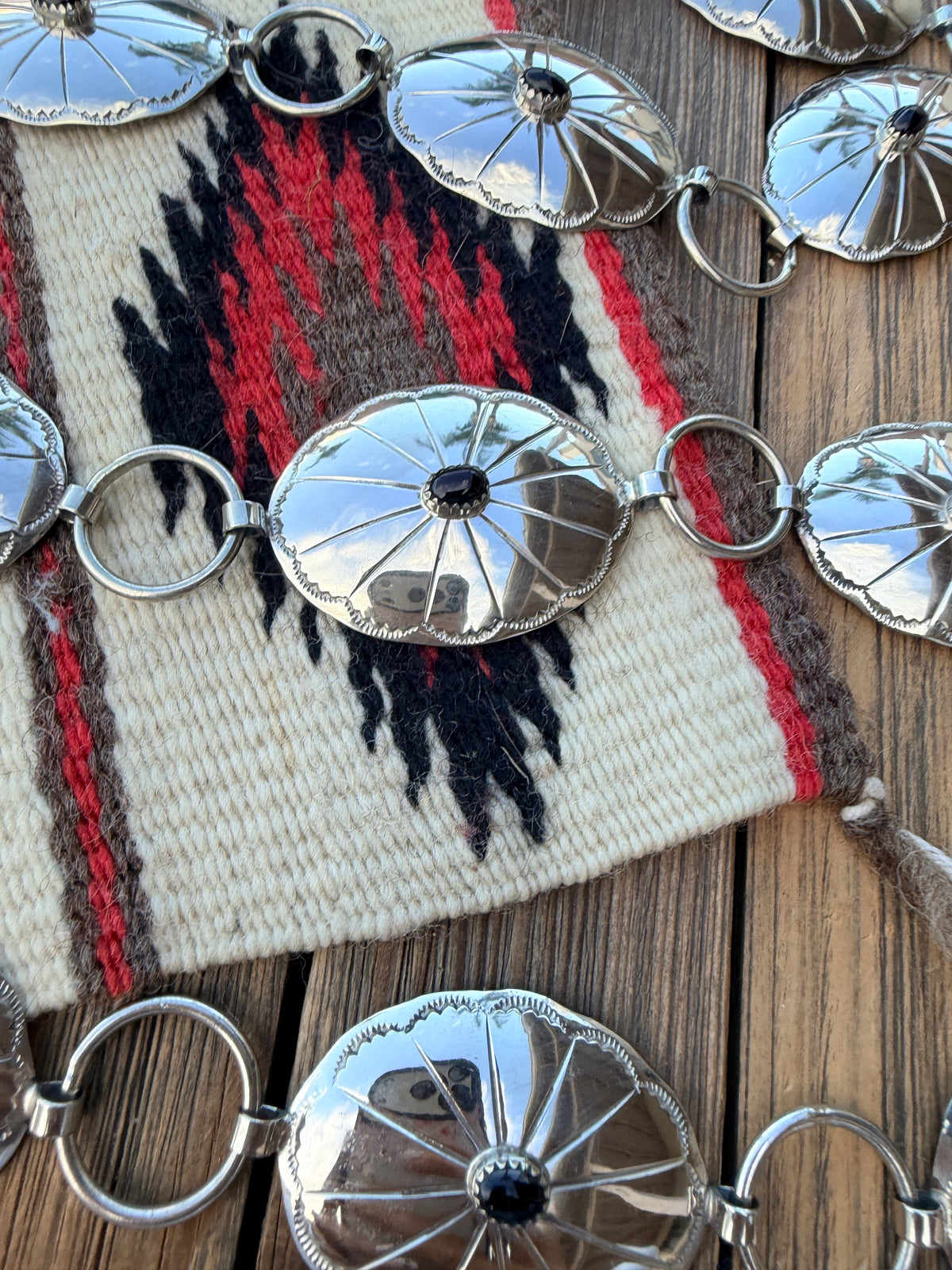 Handcrafted Vintage Old Pawn Onyx & Nickel Concho Belt