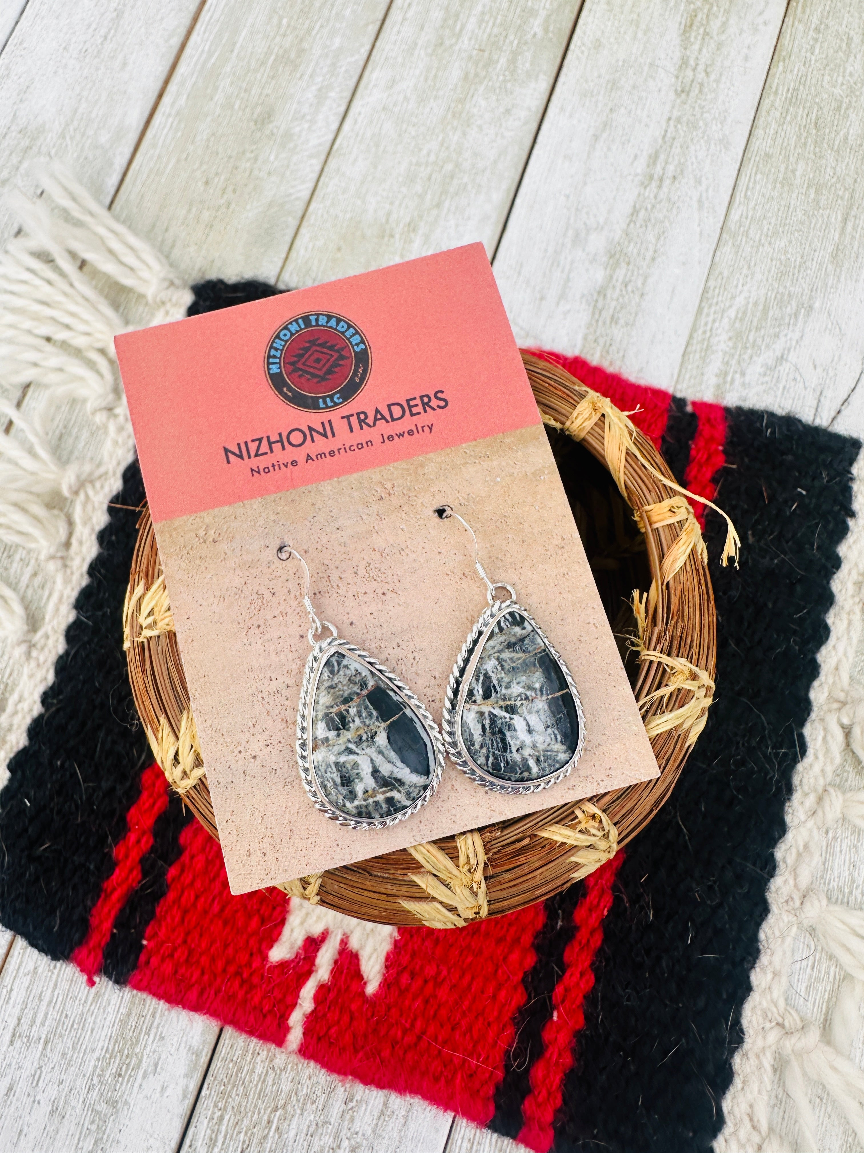 Handcrafted White Buffalo & Sterling Silver Dangle Earrings