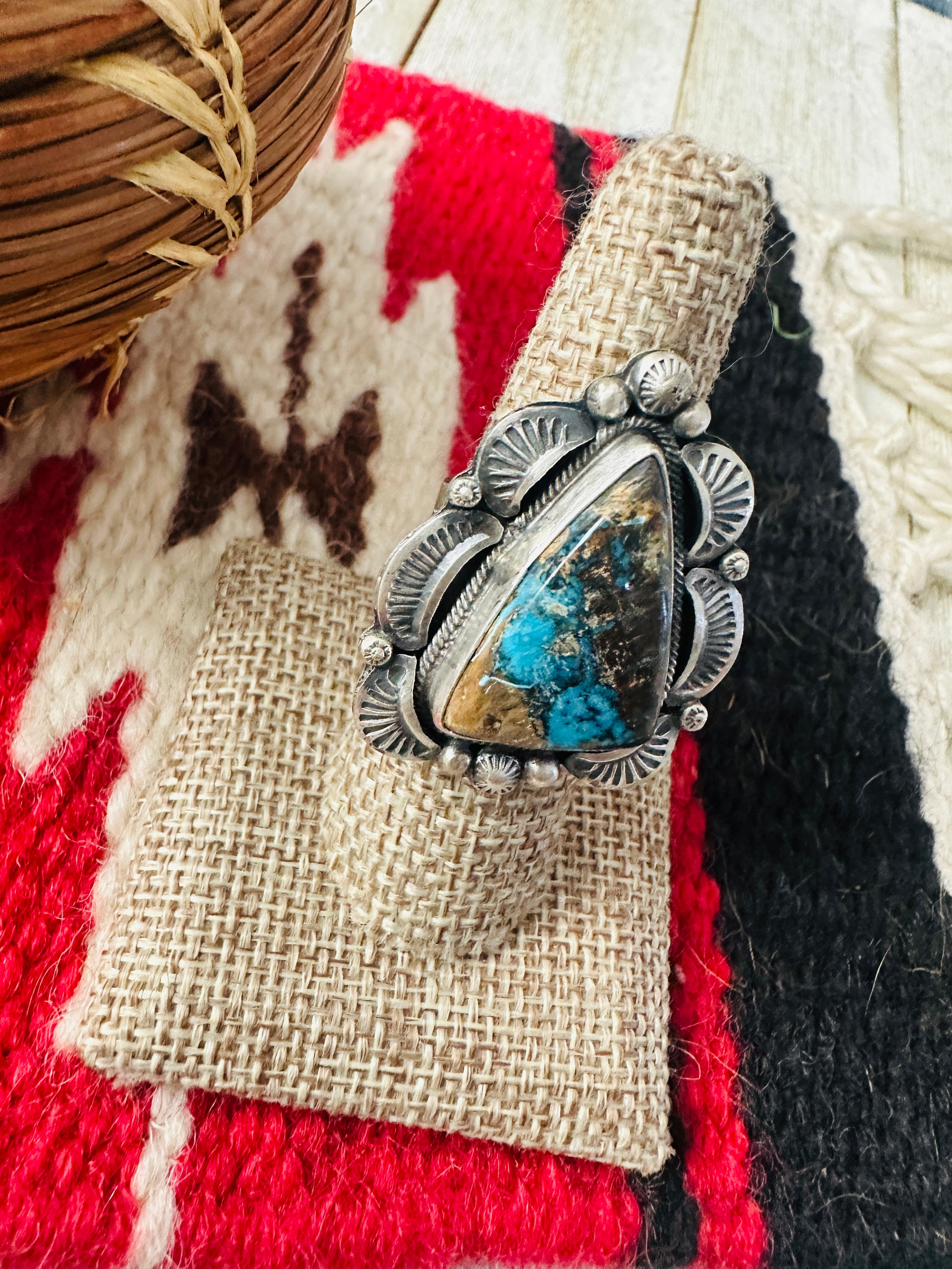 Handcrafted Ribbon Turquoise & Sterling Silver Ring Size 8 by Thomas Francisco