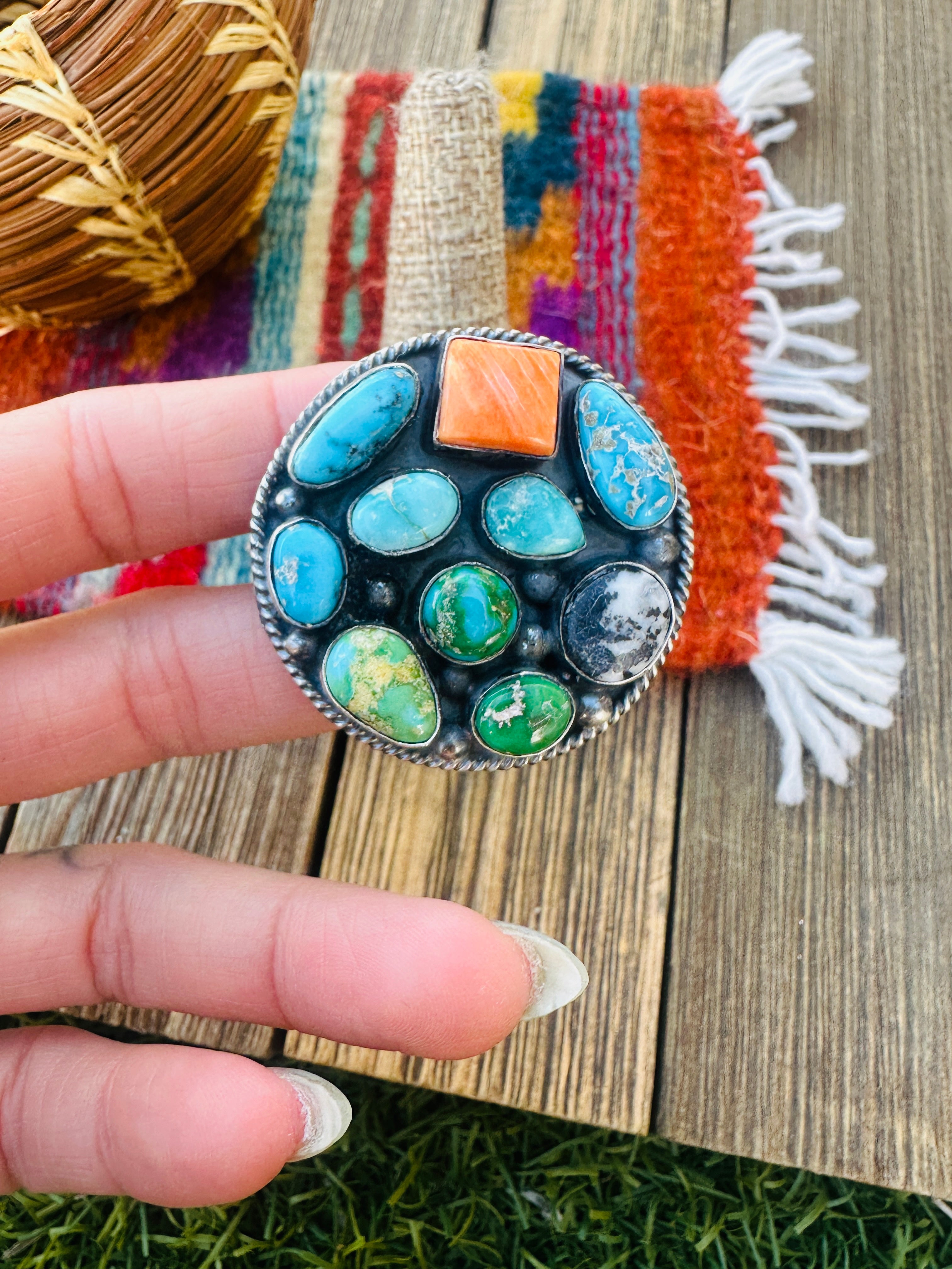 Handcrafted Sterling Silver & Multi Stone Cluster Adjustable Ring by Vicky Hicks