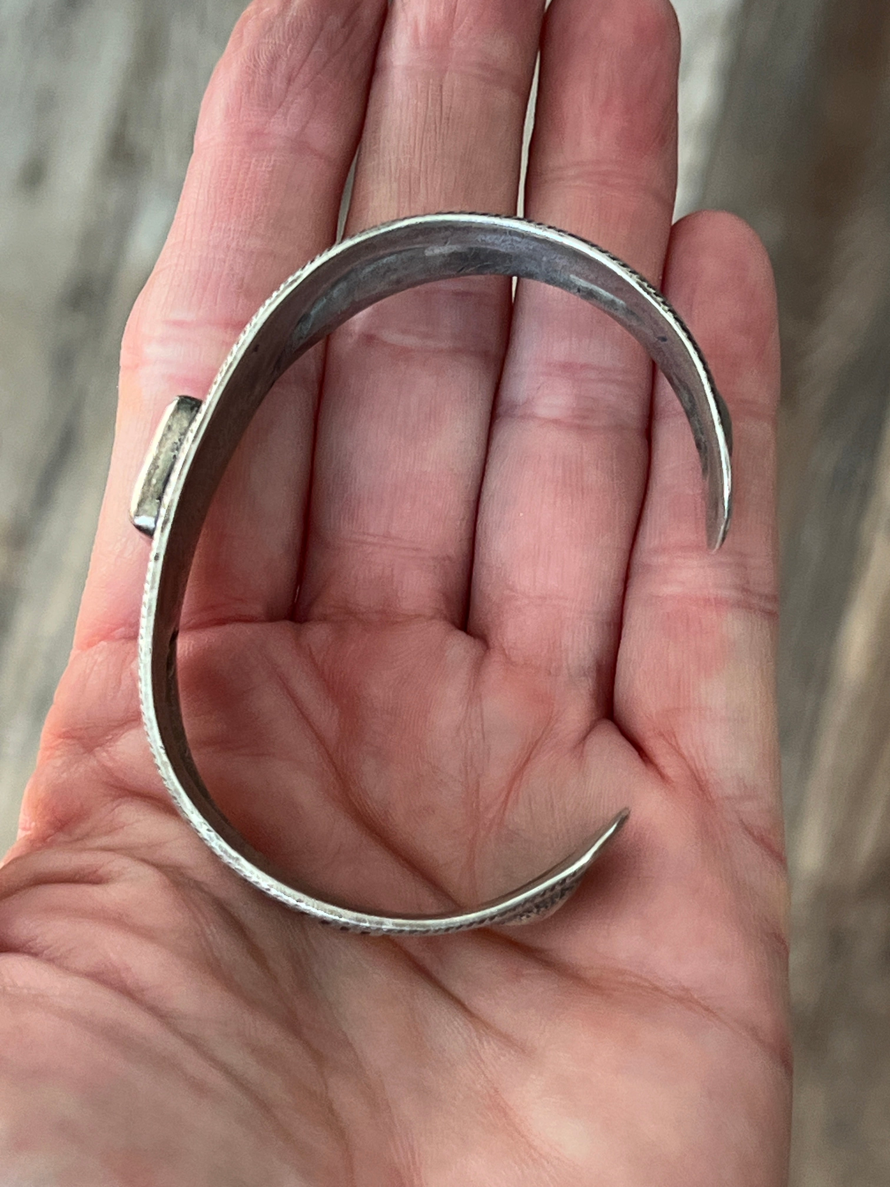 Hand Forged Old Pawn Sterling Silver & Turquoise Ingot Cuff Bracelet by Santa Fe Artist, Buffalo, The Zephyr