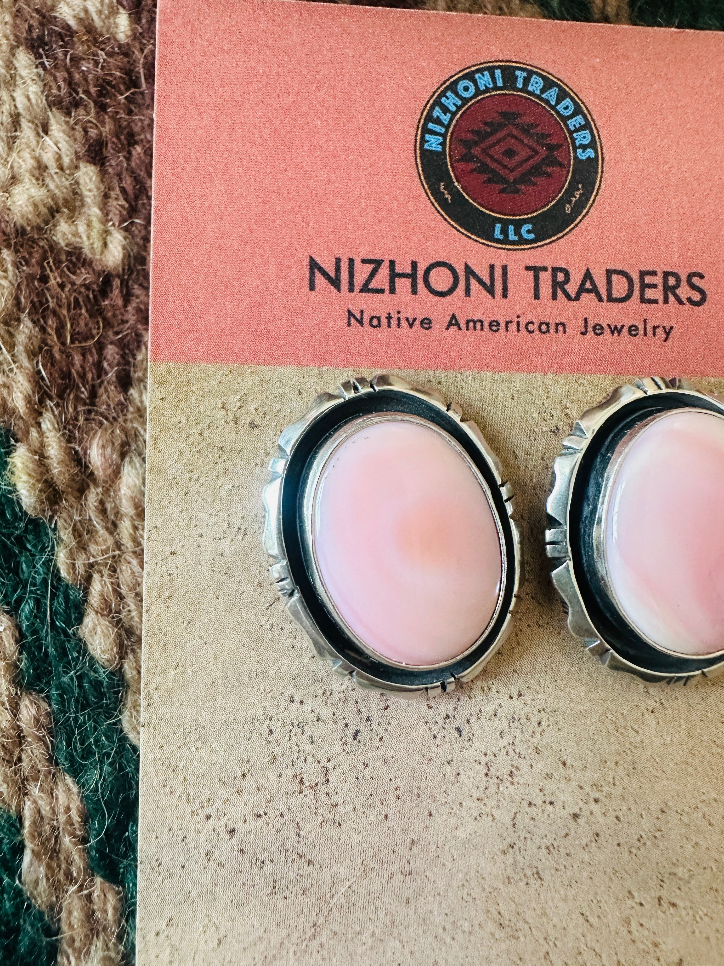 Navajo Sterling Silver & Queen Pink Conch Post Earrings