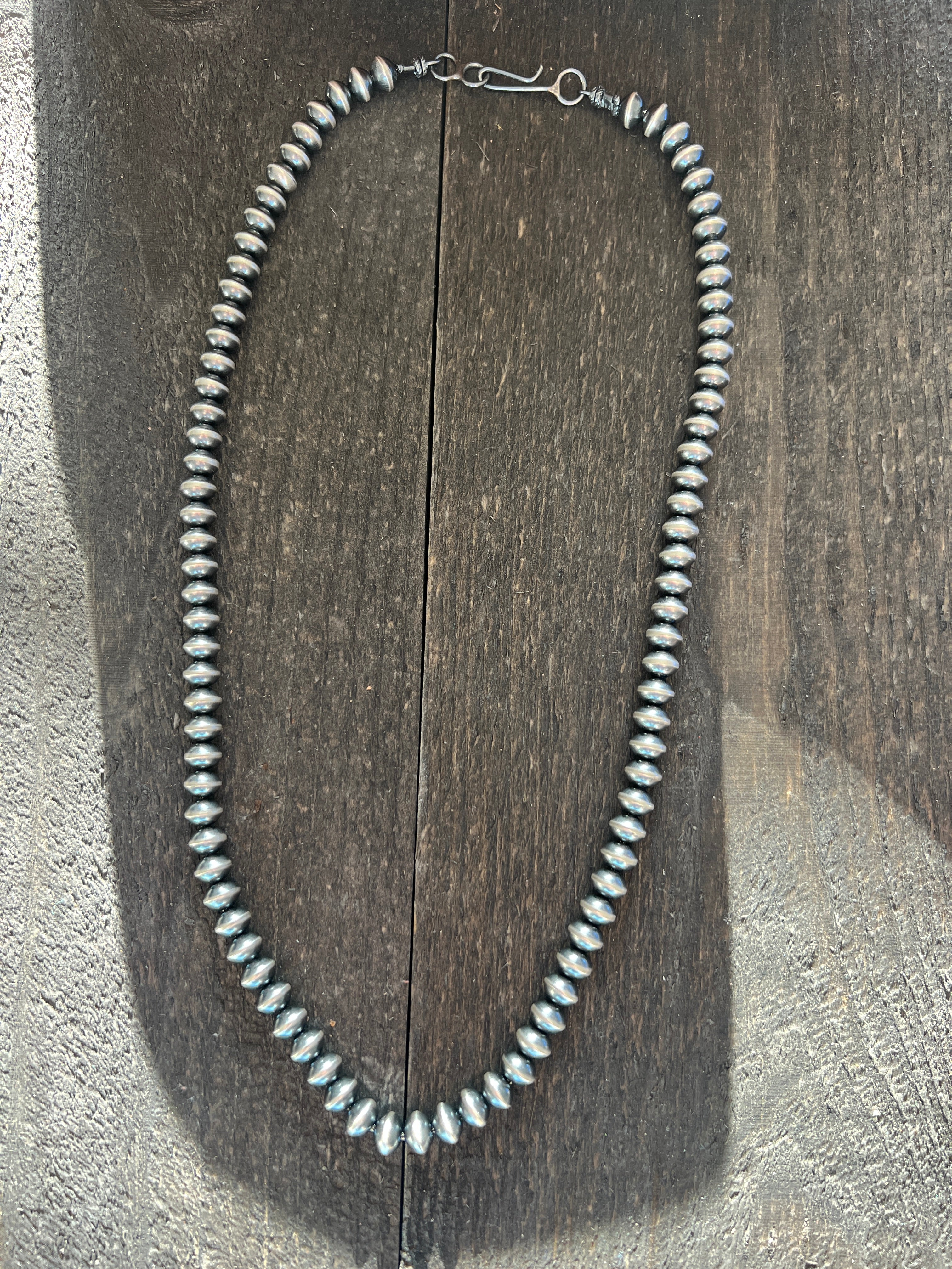 Vinita Cowboy Handmade 8mm Sterling Silver Navajo Saucer Pearl Beaded Necklaces