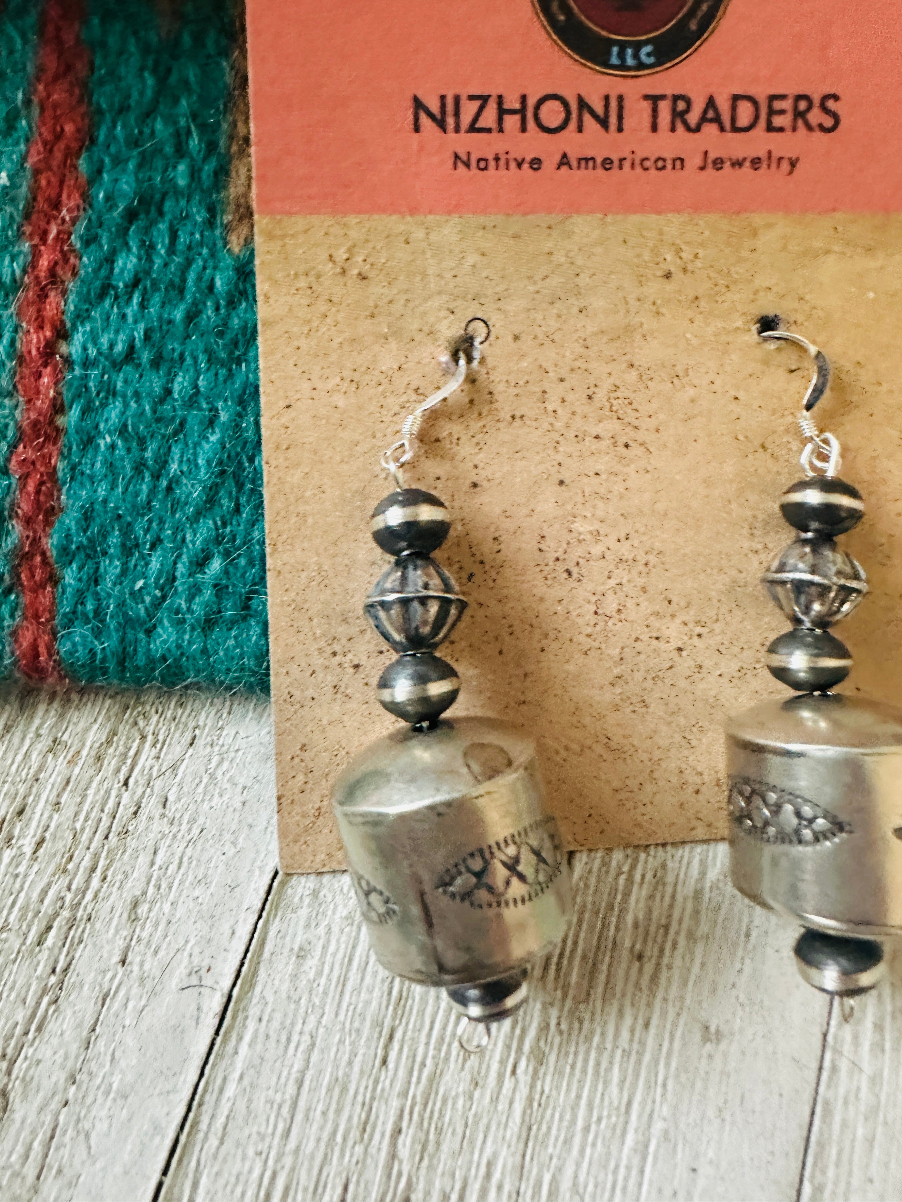 Handcrafted Hand Stamped Sterling Silver Pearl Dangle Earrings