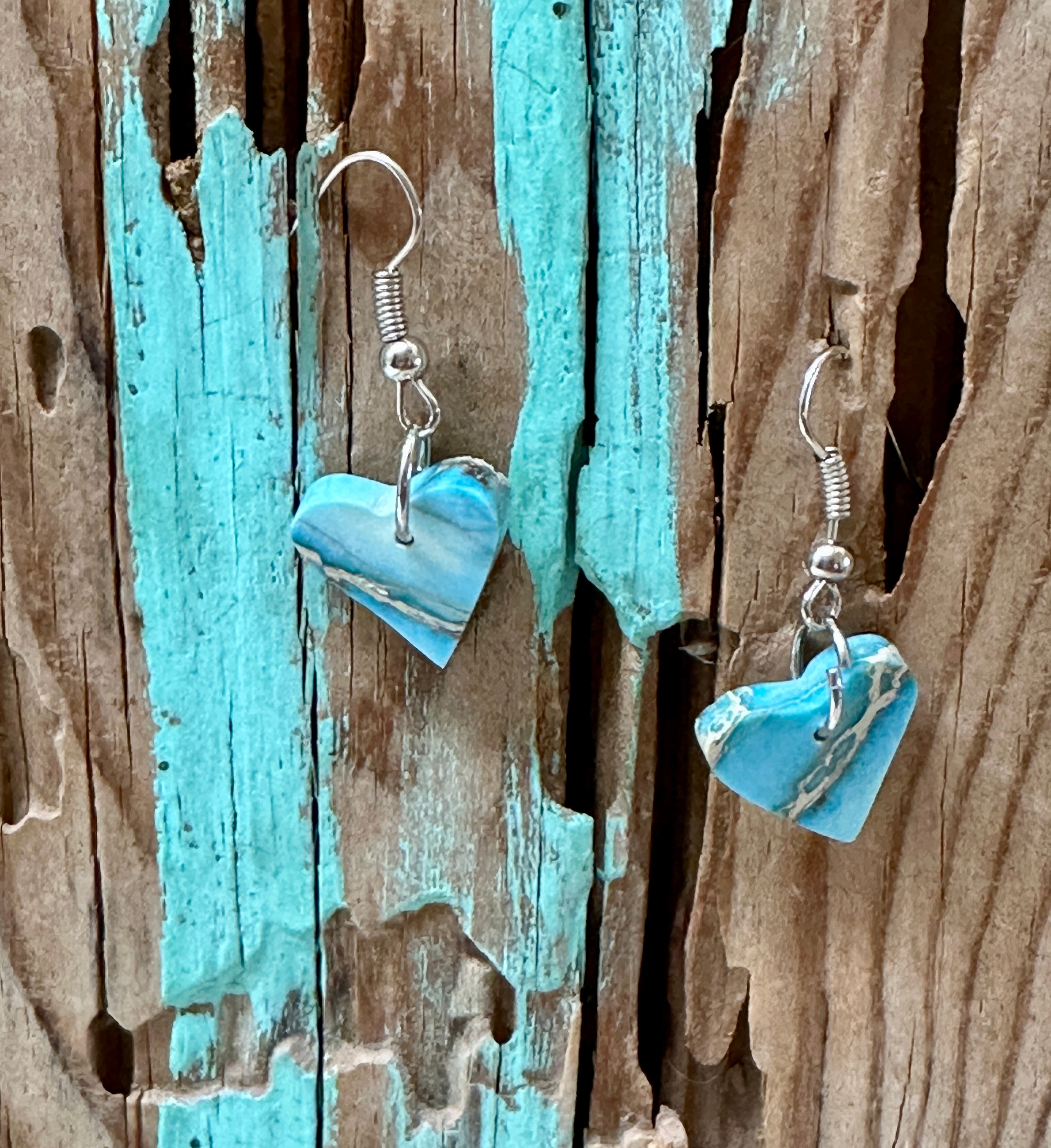 Handcrafted Blue Indigo Turquoise & Sterling Silver Heart Slab Earrings