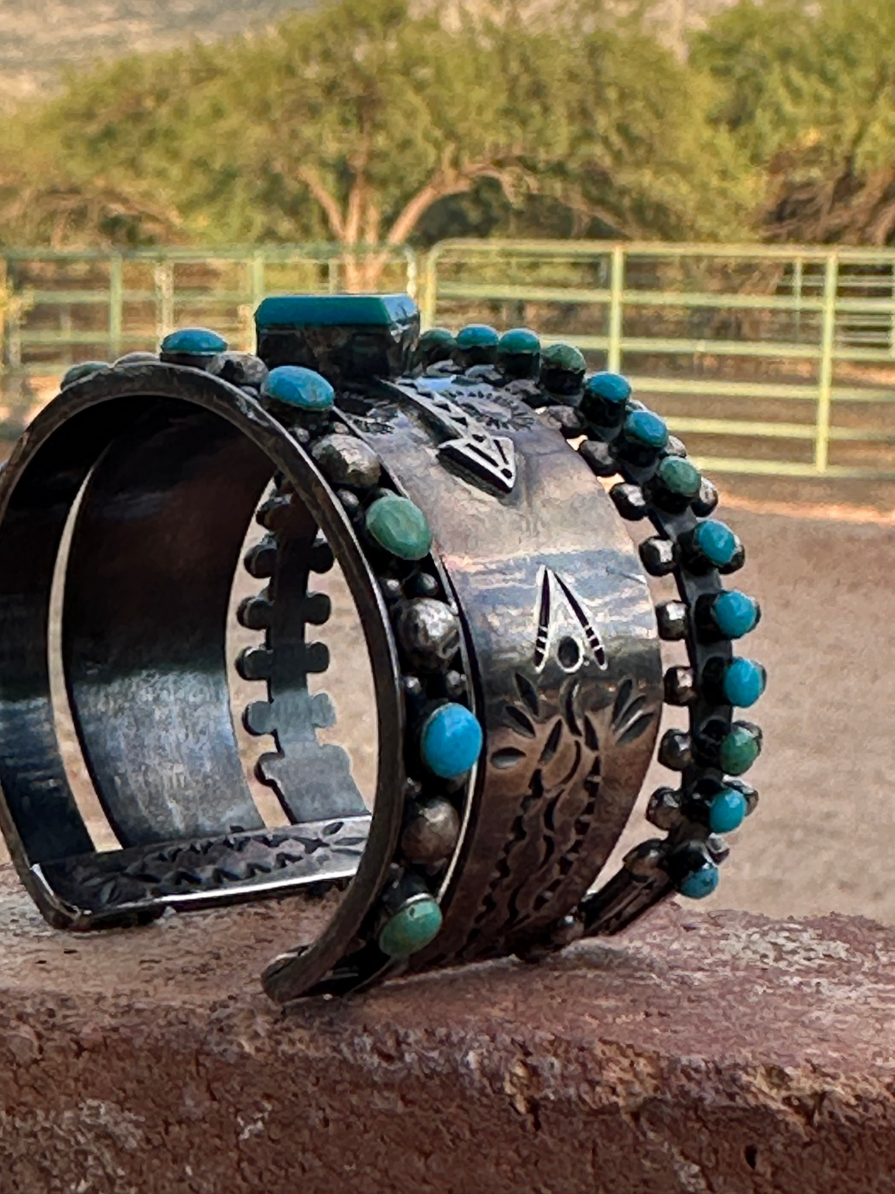 Handmade Sterling Silver Sleeping Beauty and Royston Turquoise Thunderbird Cuff