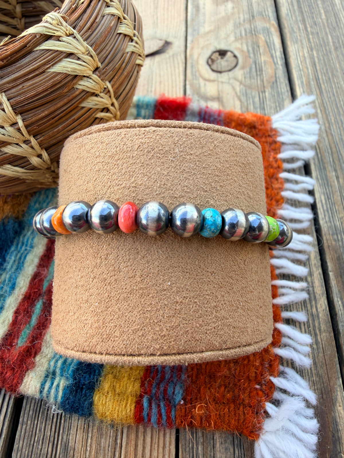 Handcrafted Multi Stone & Sterling Silver Beaded Stretch Bracelet