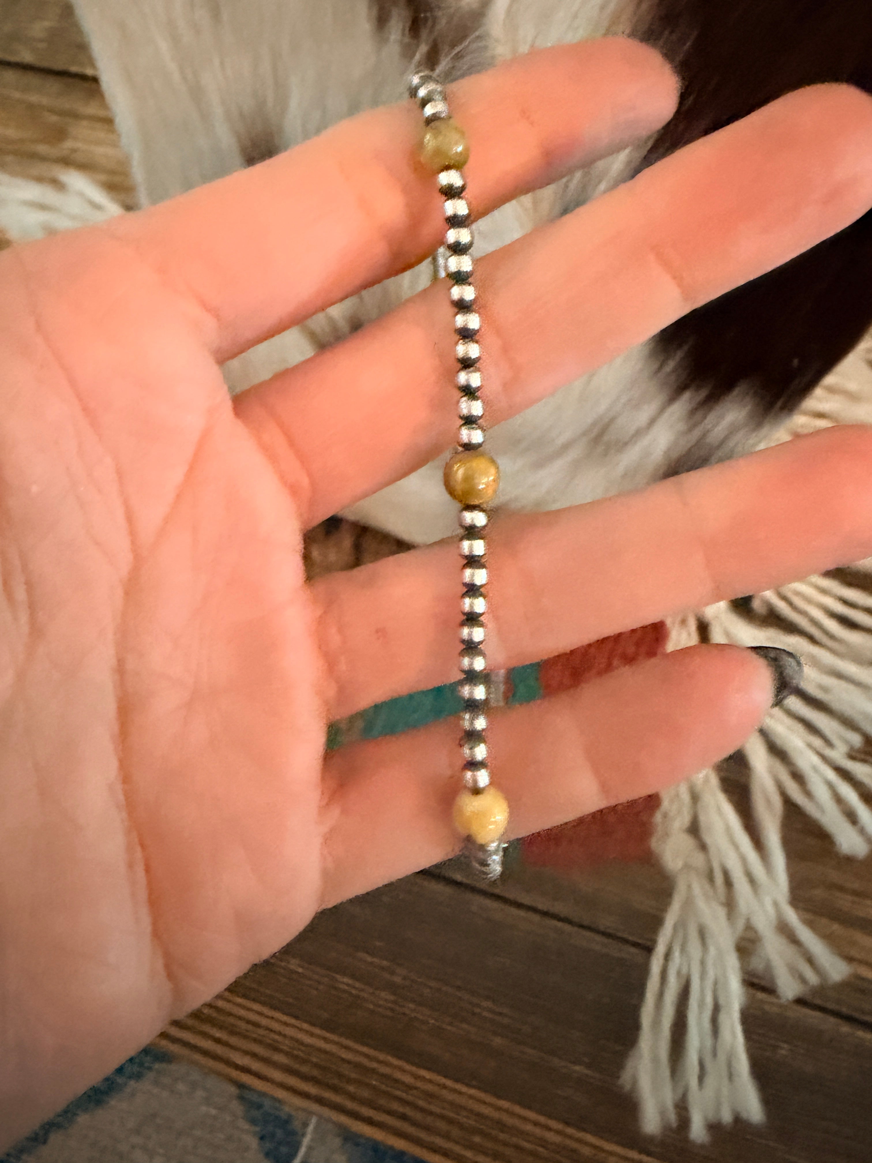 Handcrafted Bumblebee and Sterling Silver Pearl 14” Beaded Necklace