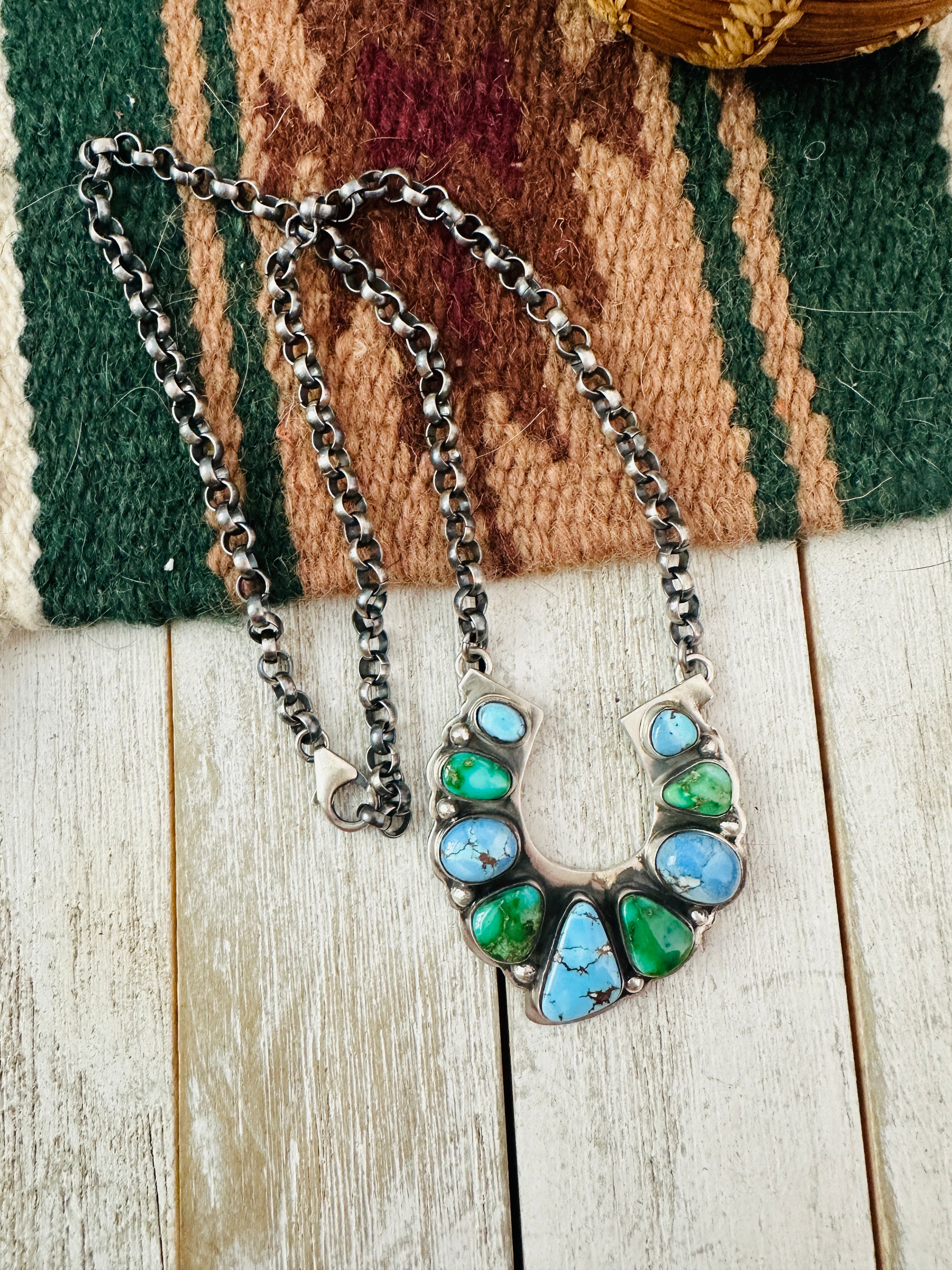 Navajo Turquoise & Sterling Silver Horseshoe Necklace