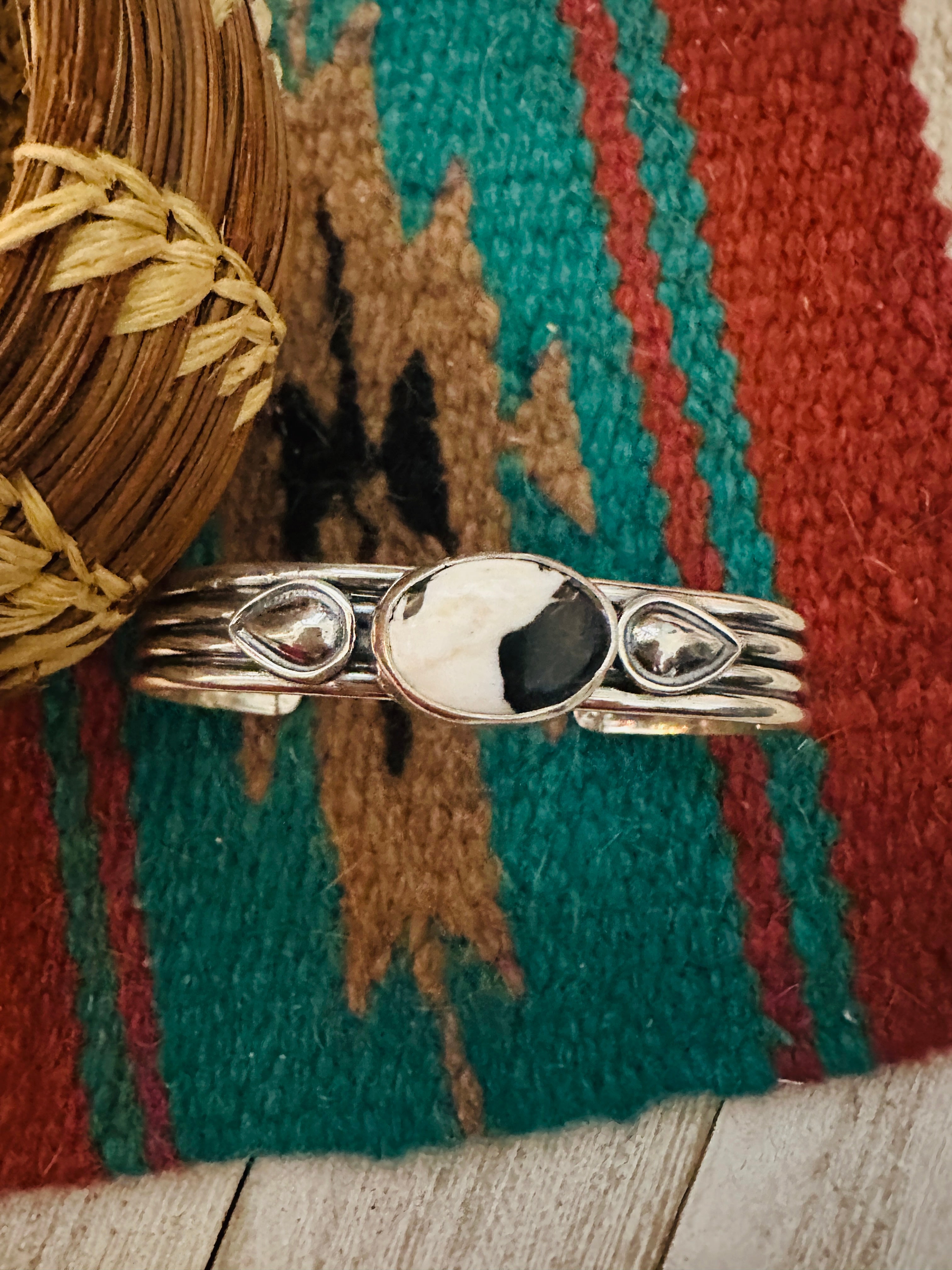 Navajo White Buffalo & Sterling Silver Cuff Bracelet