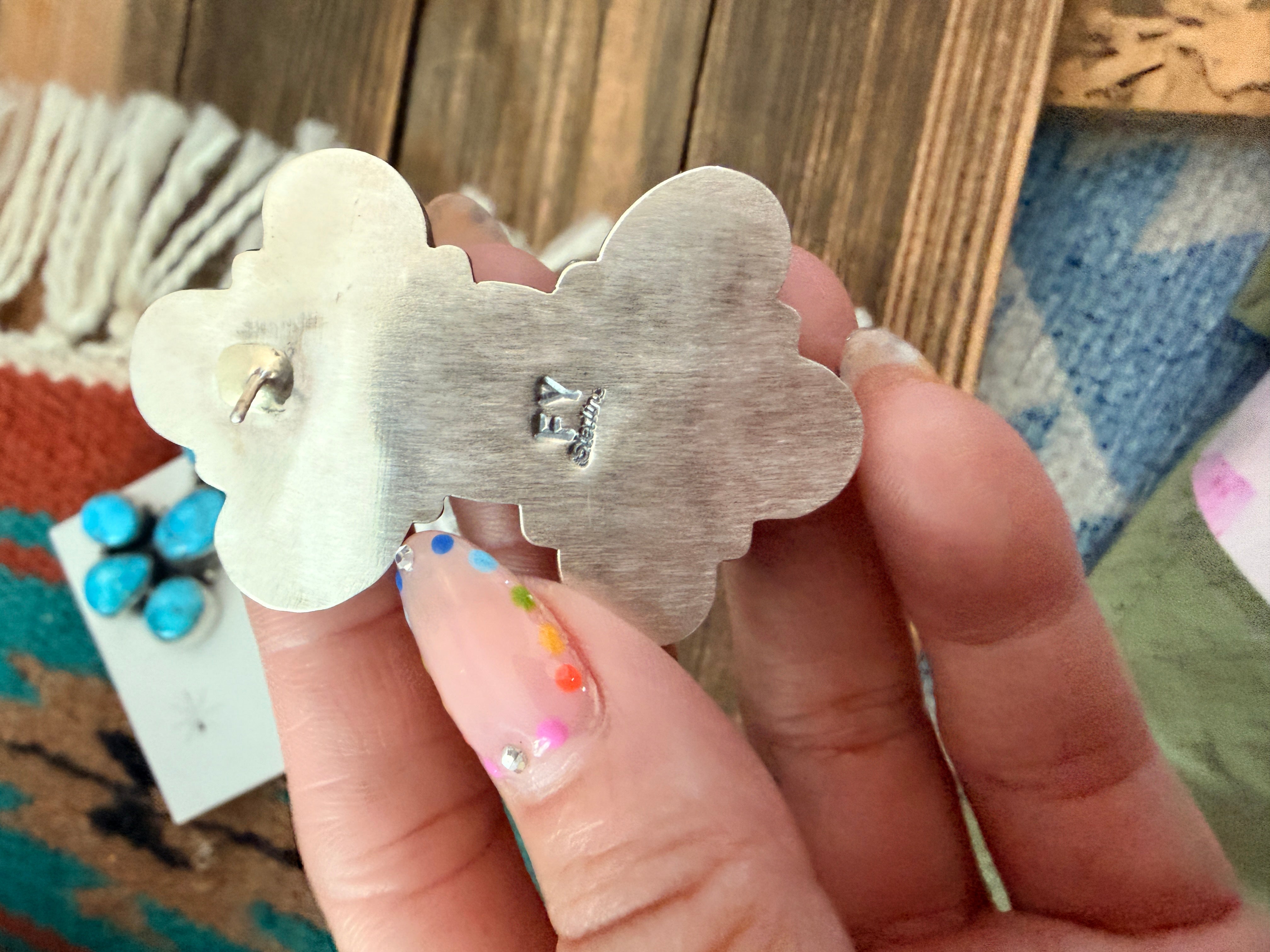 Handcrafted Turquoise & Sterling Silver Cluster Post Earrings