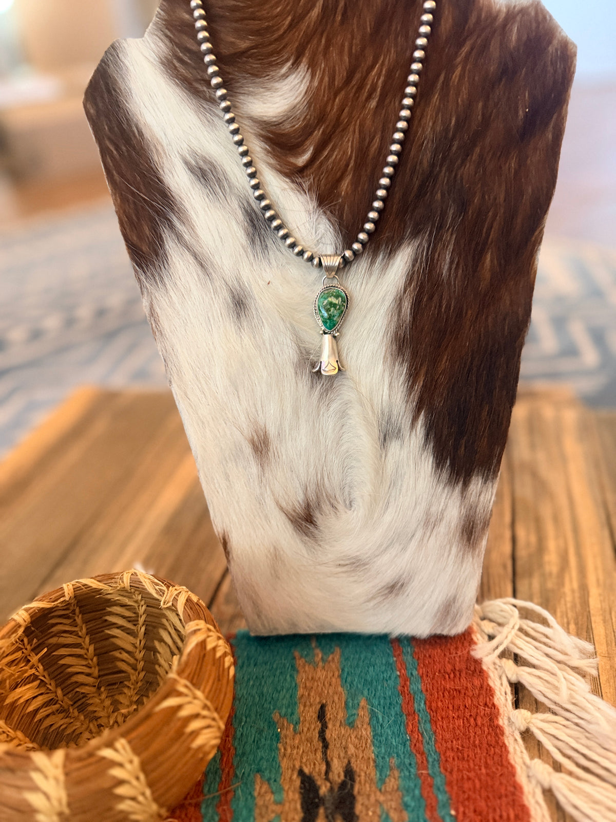 Handcrafted Turquoise & Sterling Silver Beaded Blossom Necklace