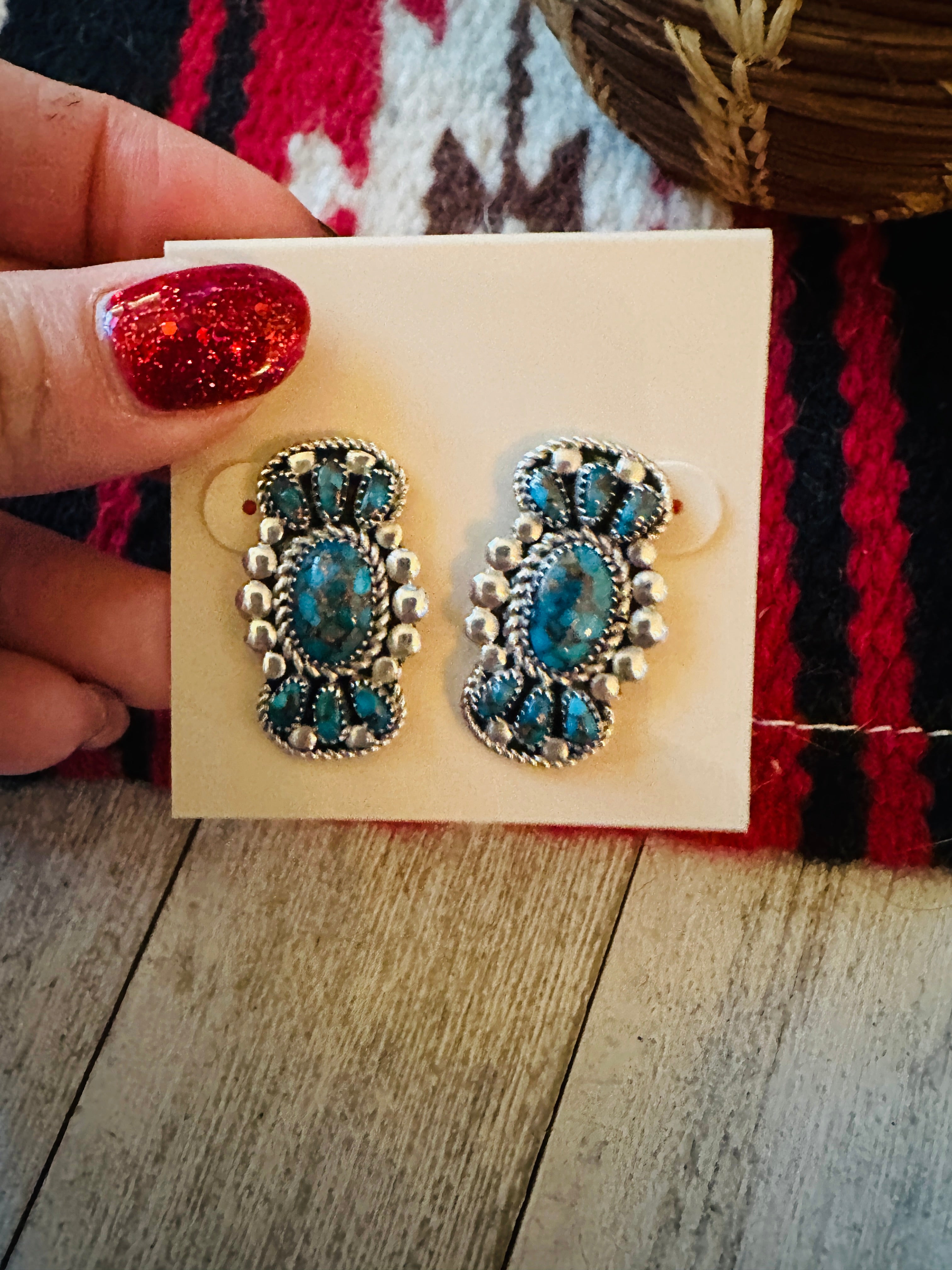 Navajo Kingman Web Turquoise & Sterling Silver Post Earrings