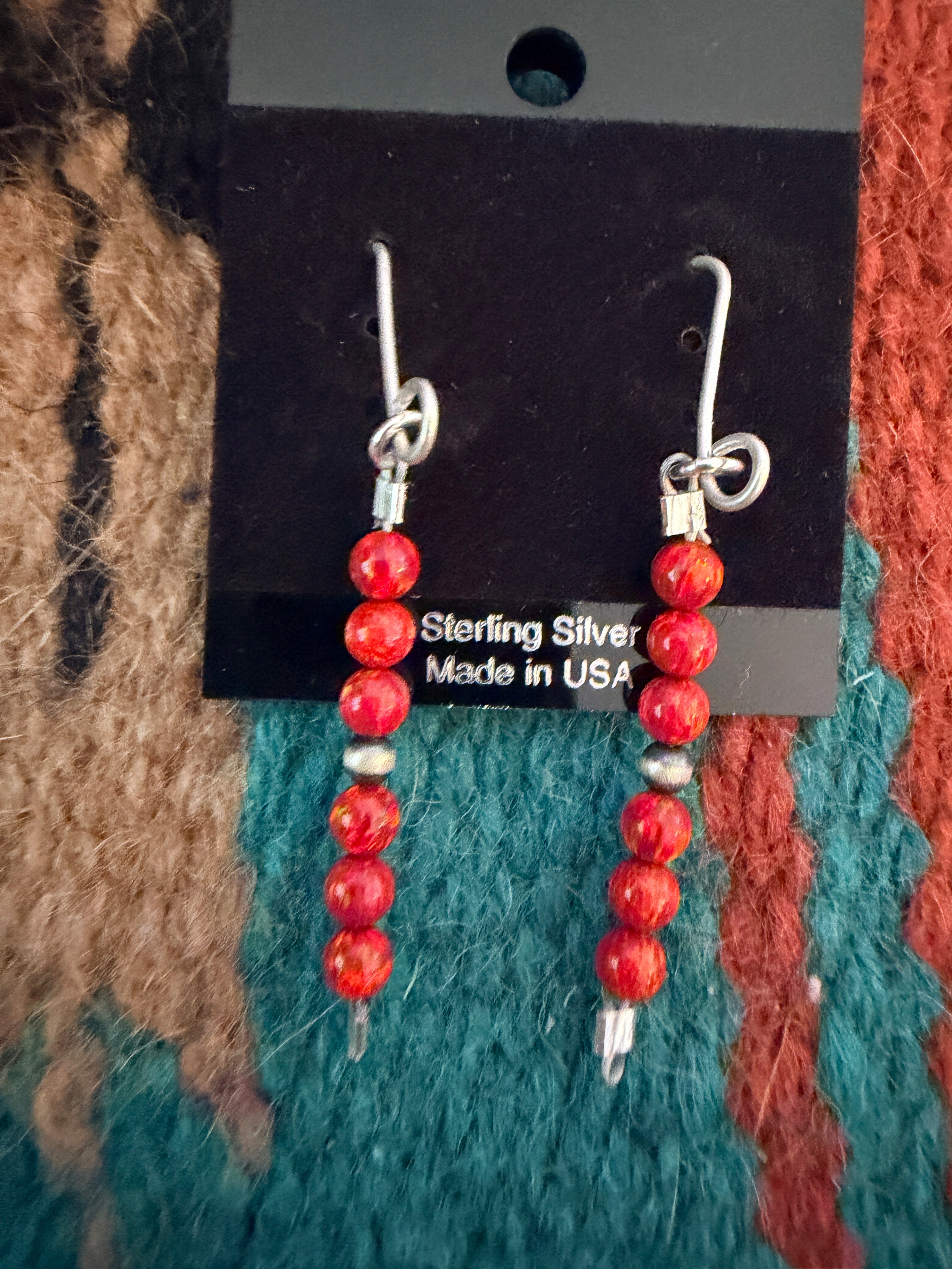 Handmade Sterling Silver and Red Fire Opal Beaded Dangle Earrings