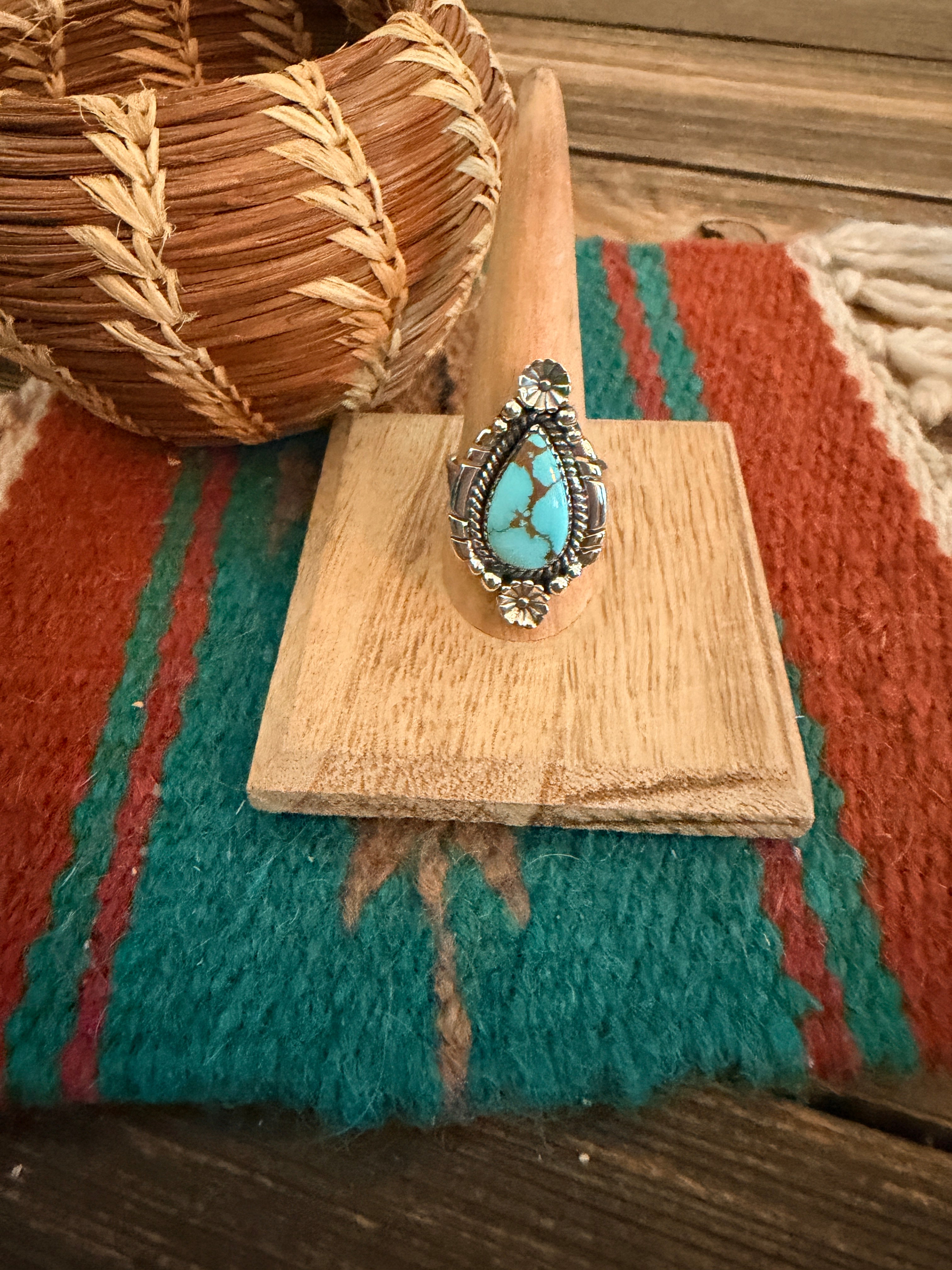 Handmade Sterling Silver Number 8 Turquoise Adjustable Ring Signed Nizhoni