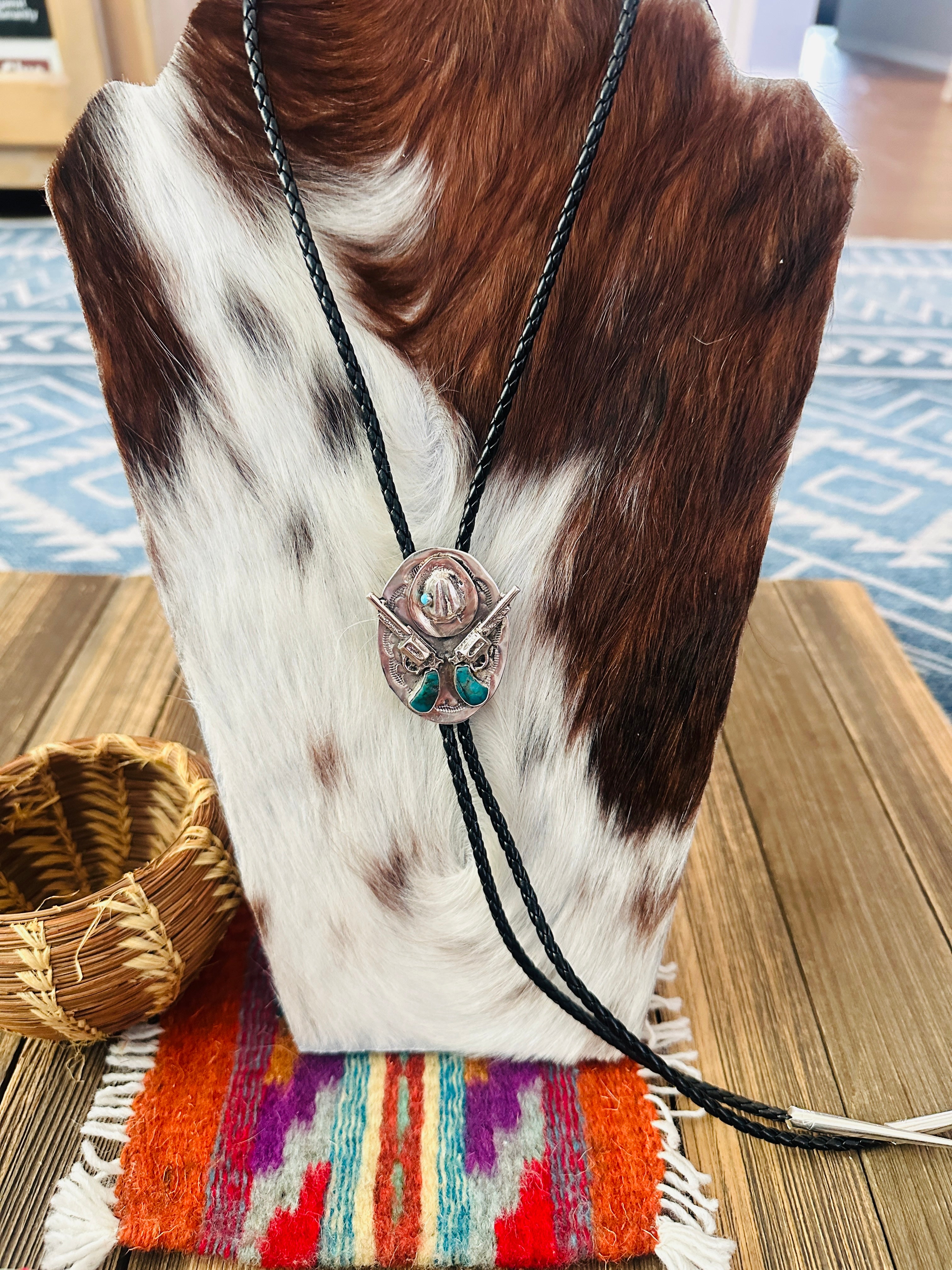 Handcrafted Sterling Silver & Turquoise Cowboy Hat Bolo Tie