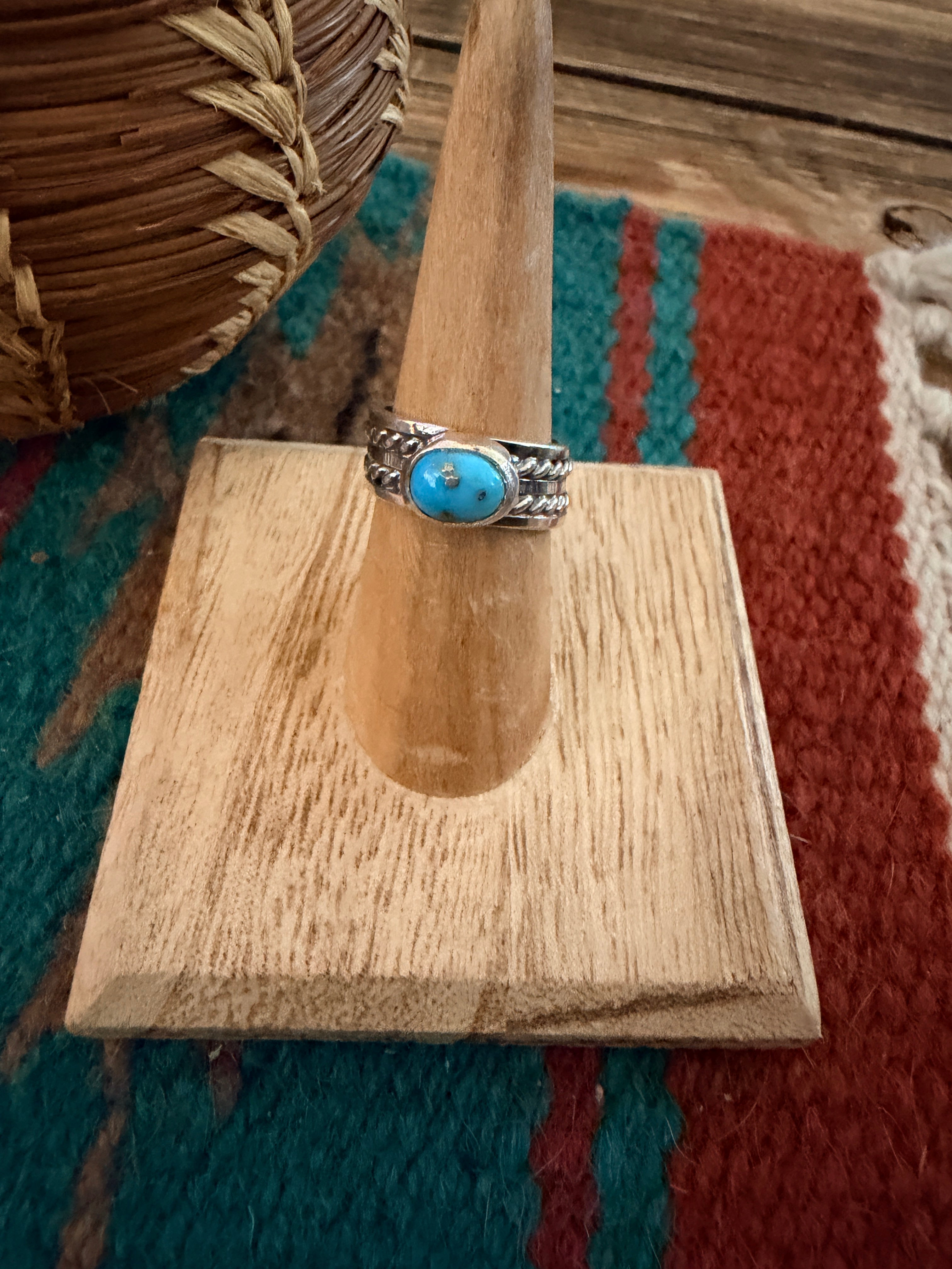 Handcrafted Turquoise & Sterling Silver Band Ring Size 6