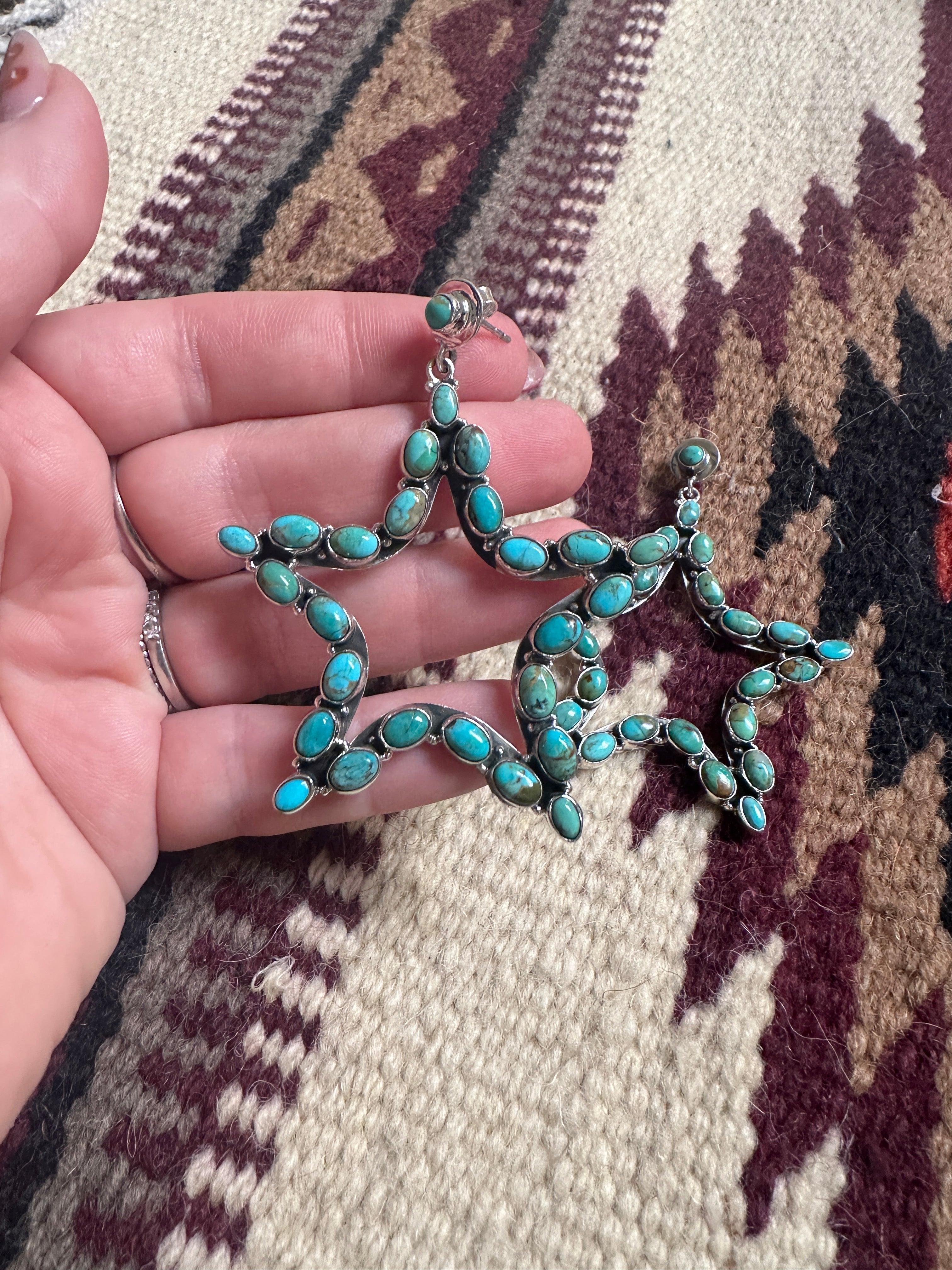 STARLIGHT Handmade Turquoise & Sterling Silver Star Dangle Earrings