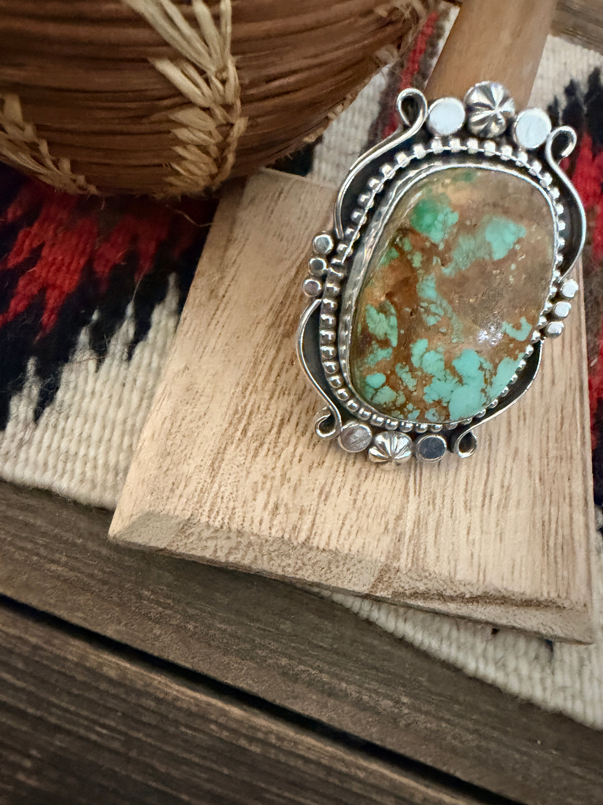 Handcrafted Royston Turquoise & Sterling Silver Ring 9.75 by Rosella Paxson