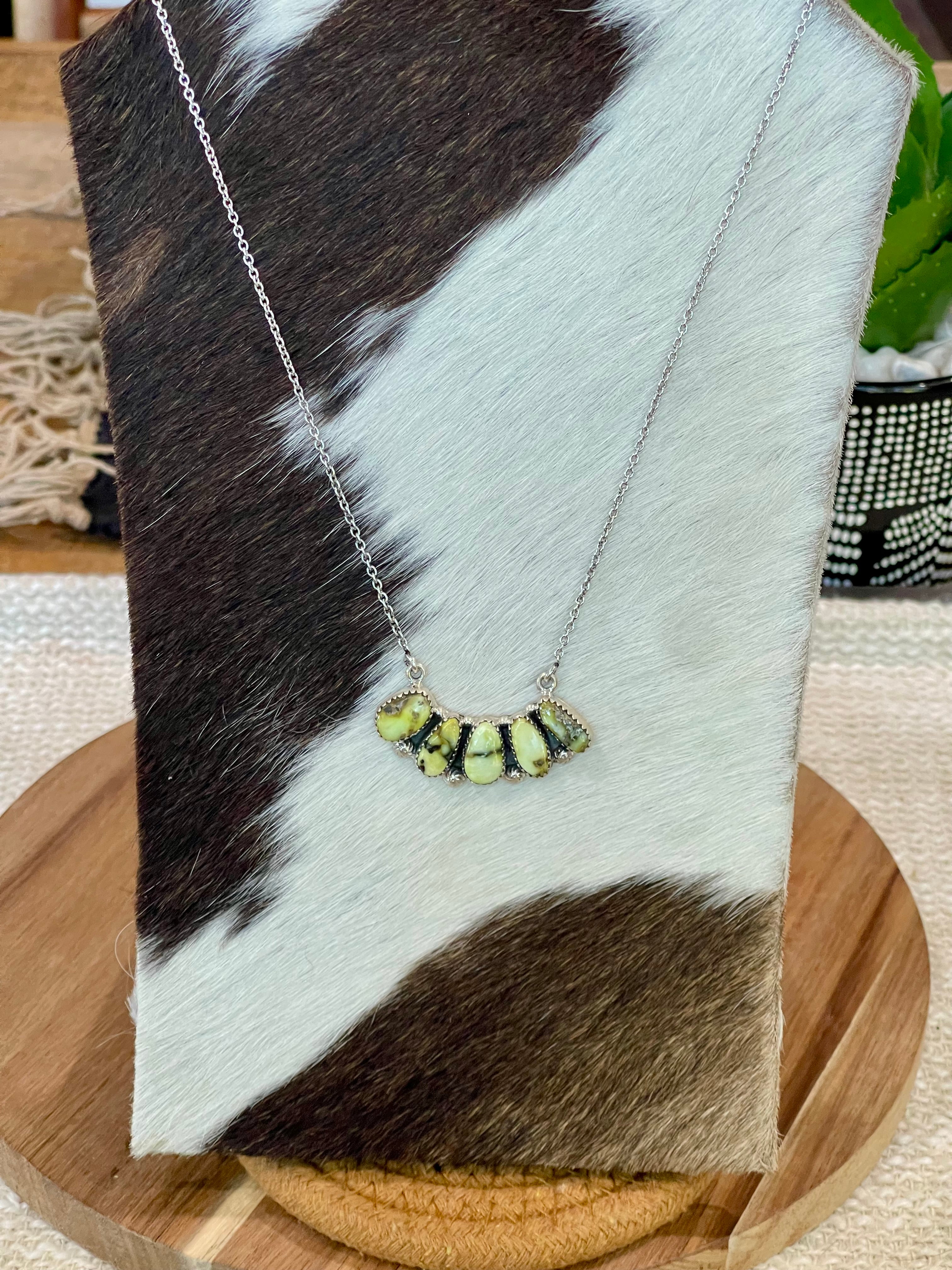 Handcrafted Sterling Silver & Palomino Turquoise Cluster Necklace