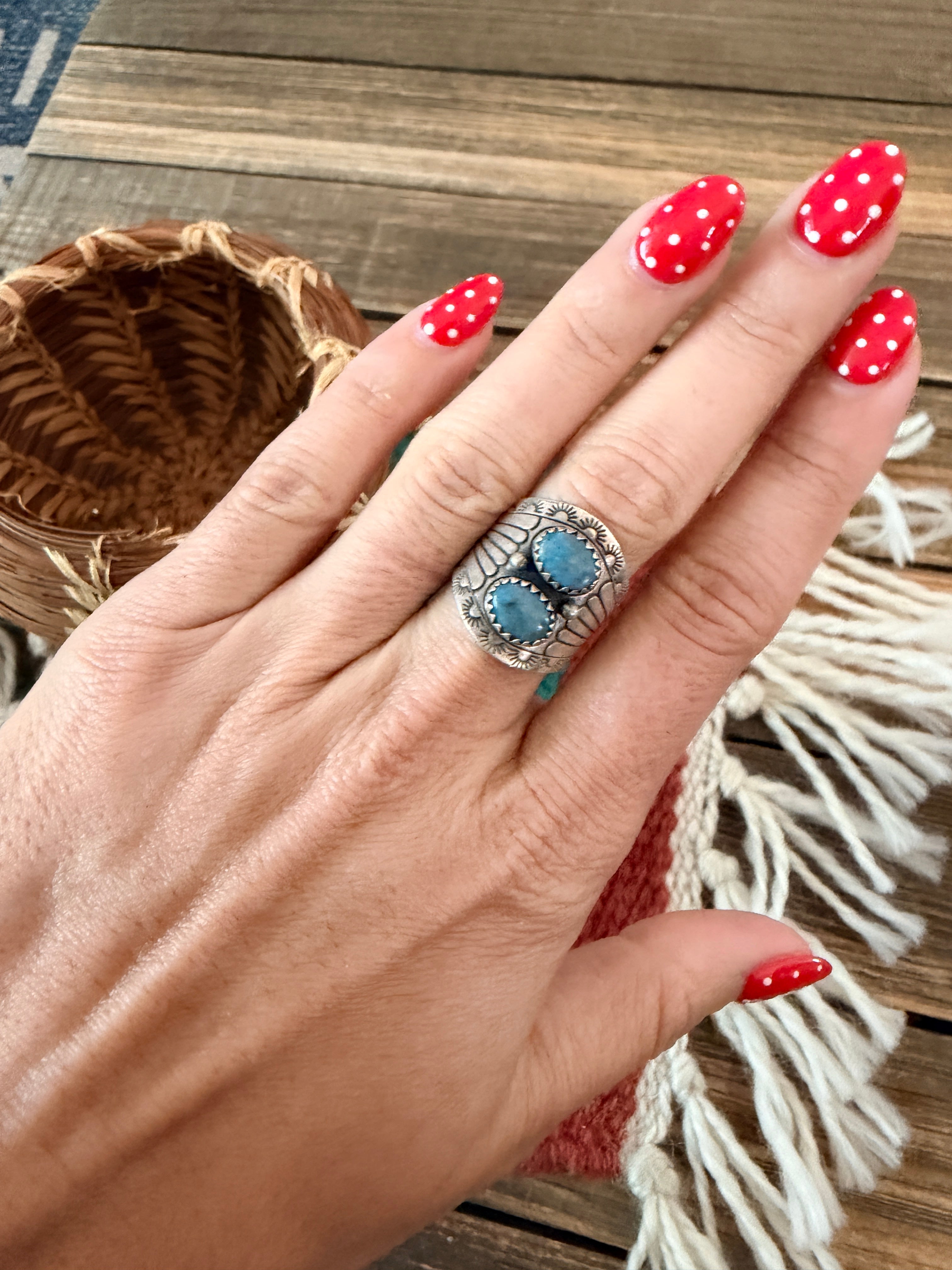 Old Pawn Handcrafted Denim Lapis & Sterling Silver Ring Size 5.75