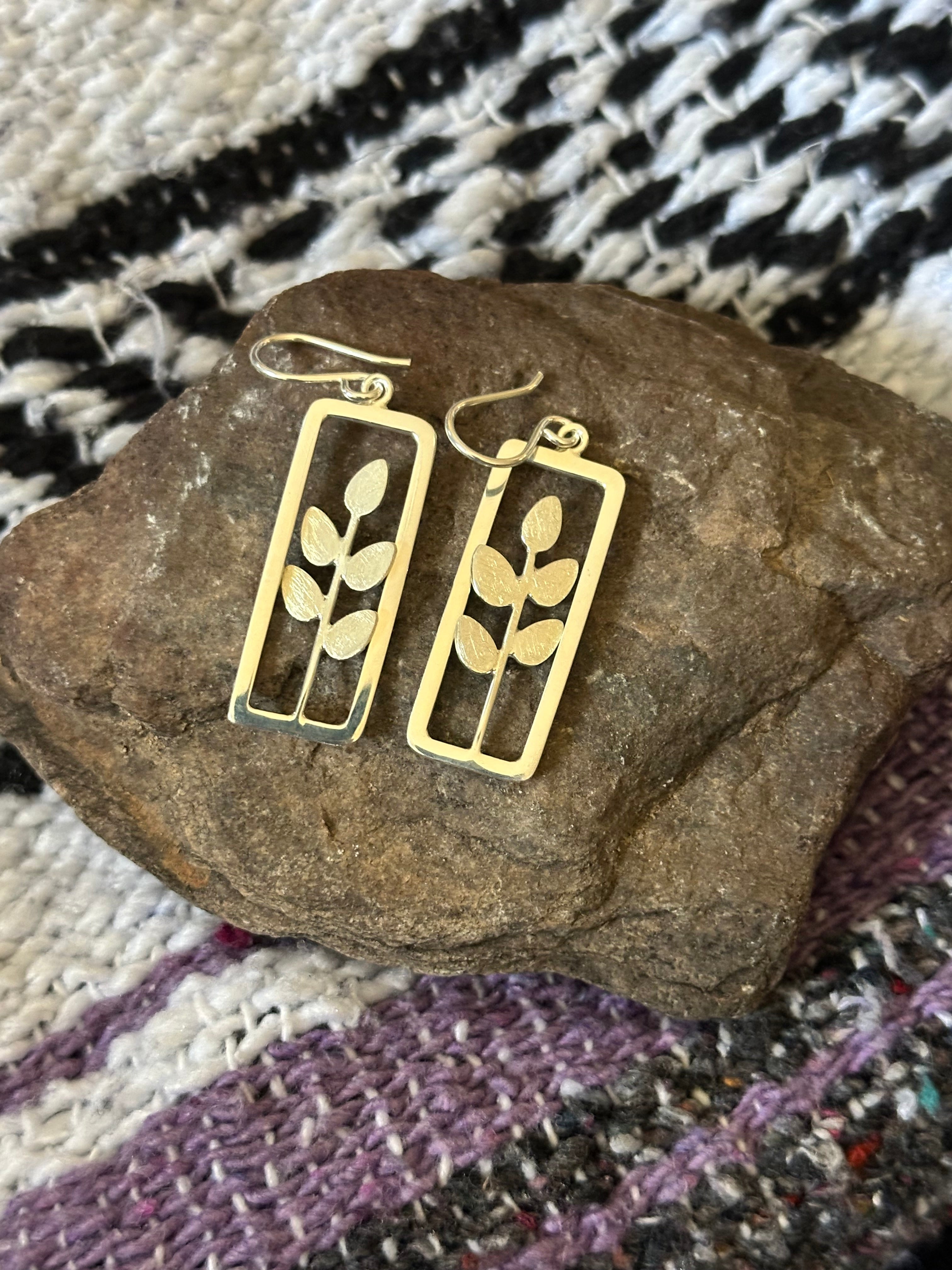 Leaves on Window Pane Earrings on Hook