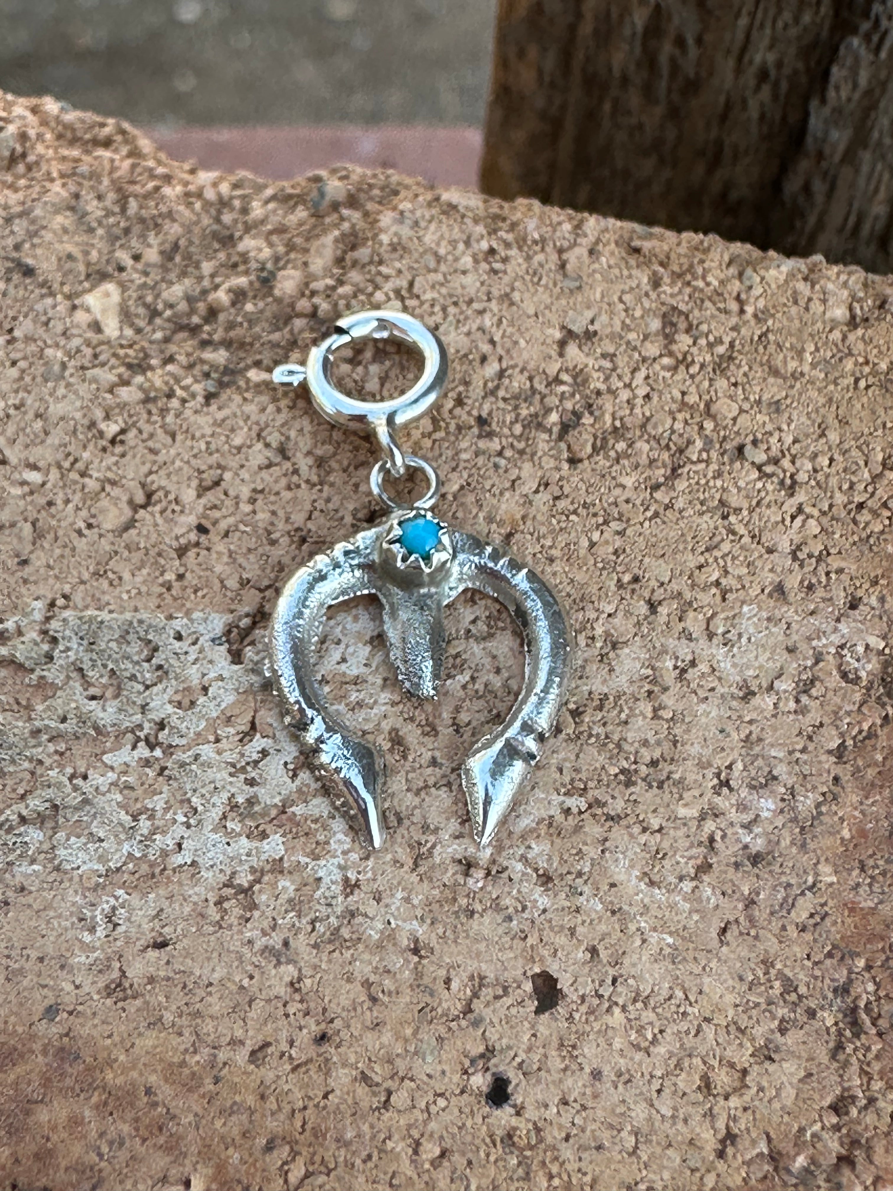 Navajo Crafted Sterling Silver and Turquoise Naja Charm