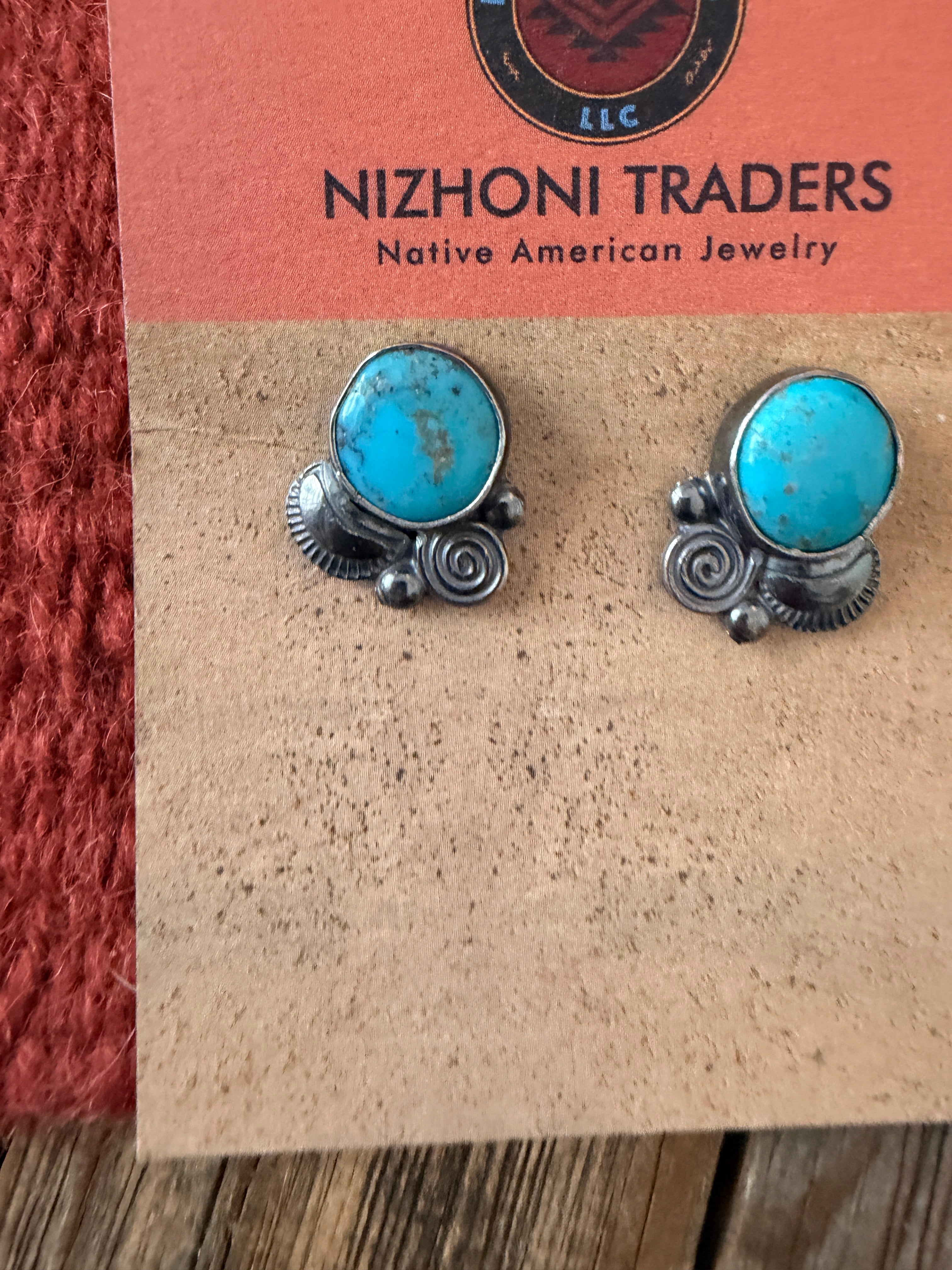 Handcrafted Turquoise And Sterling Silver Stud Earrings by Jacqueline Silver