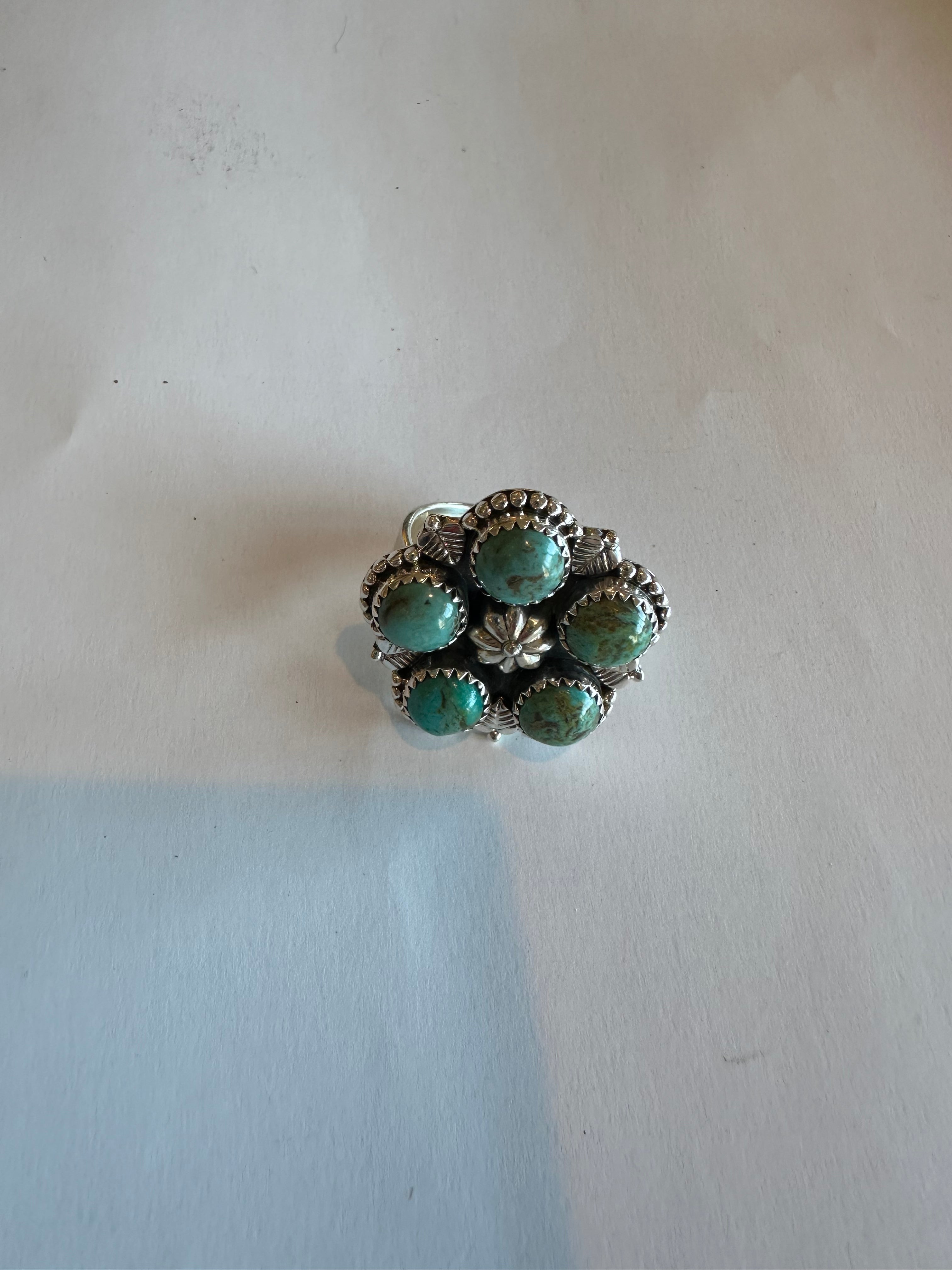 Nizhoni Handmade Adjustable Turquoise Sterling Silver 5 Stone Flower Ring