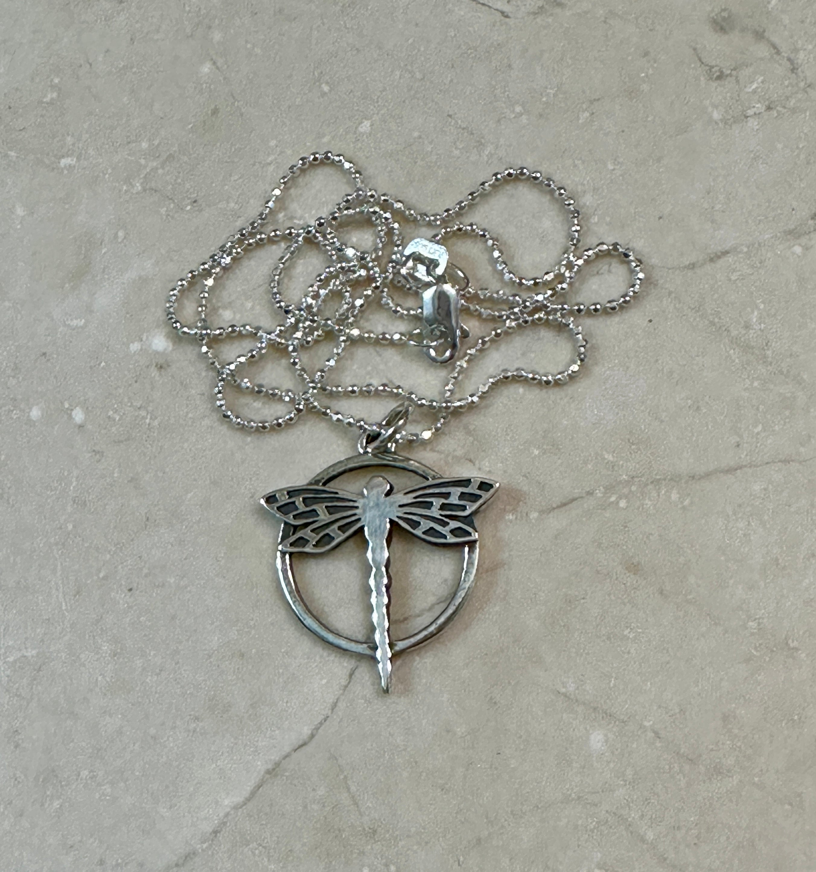 Handcrafted Dragonfly in Circle Pendant Necklace