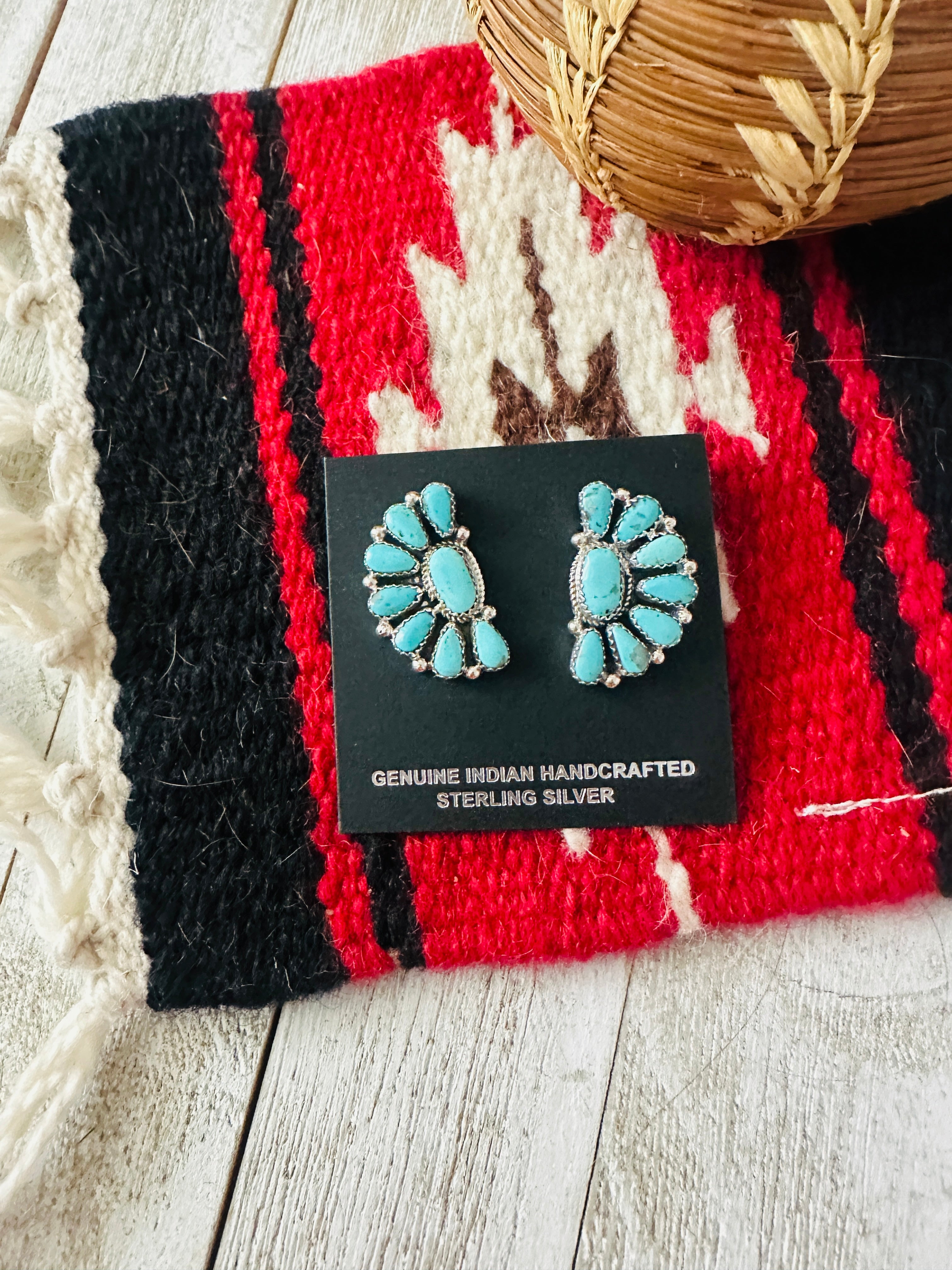 Navajo Sterling Silver & Turquoise Cluster Post Earrings