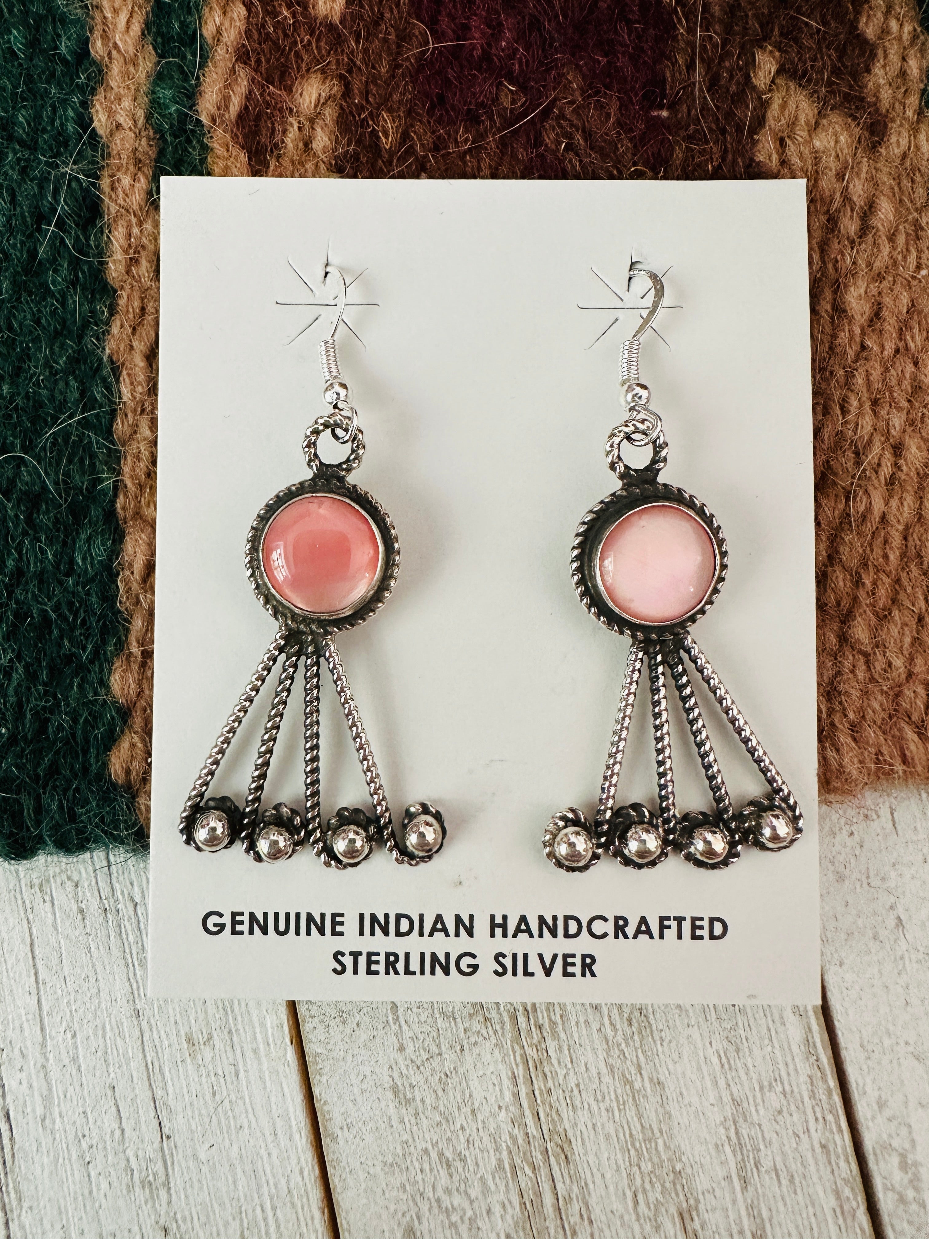 Navajo Mother of Pearl & Sterling Silver Dangle Earrings