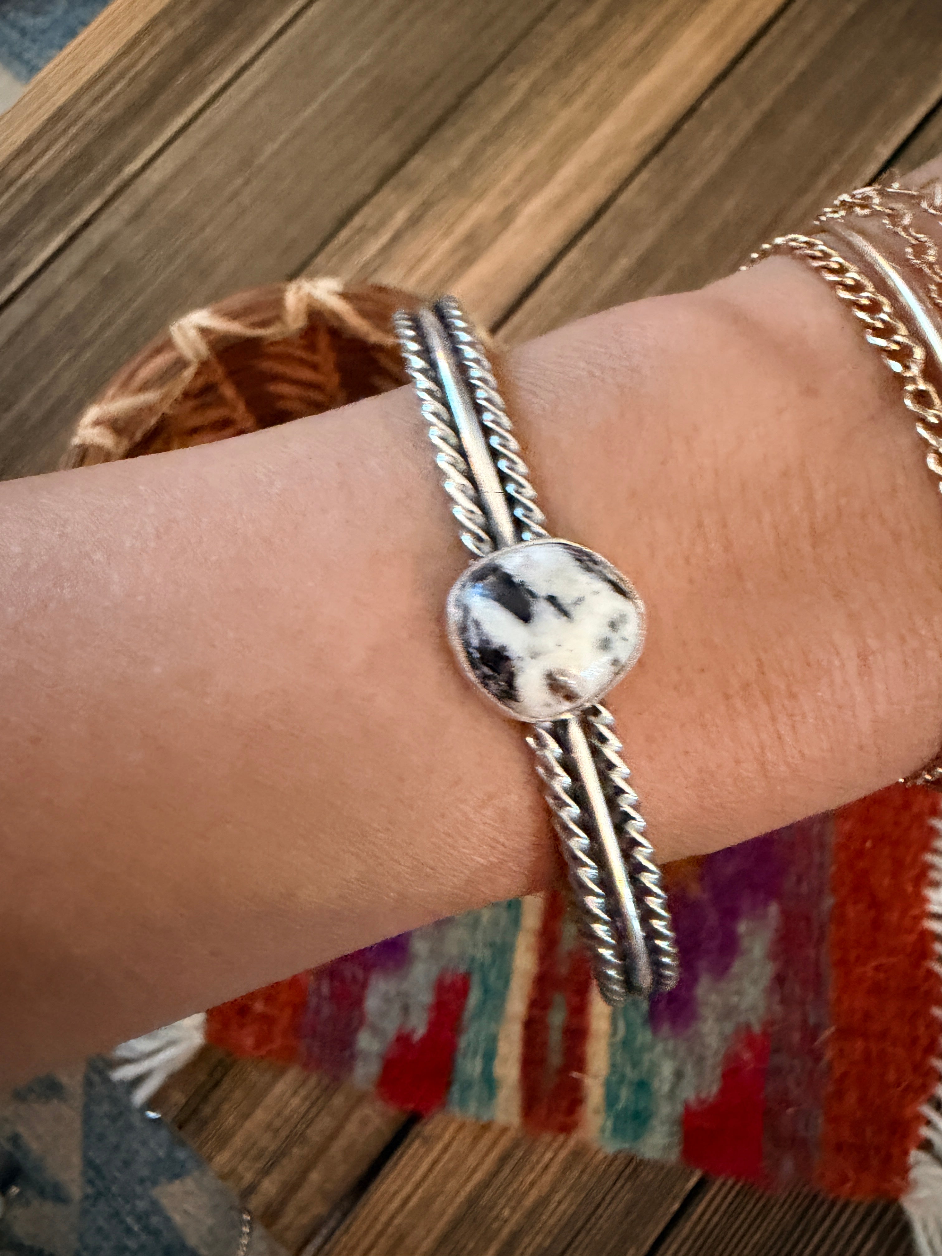 Handcrafted White Buffalo & Sterling Silver Cuff Bracelet