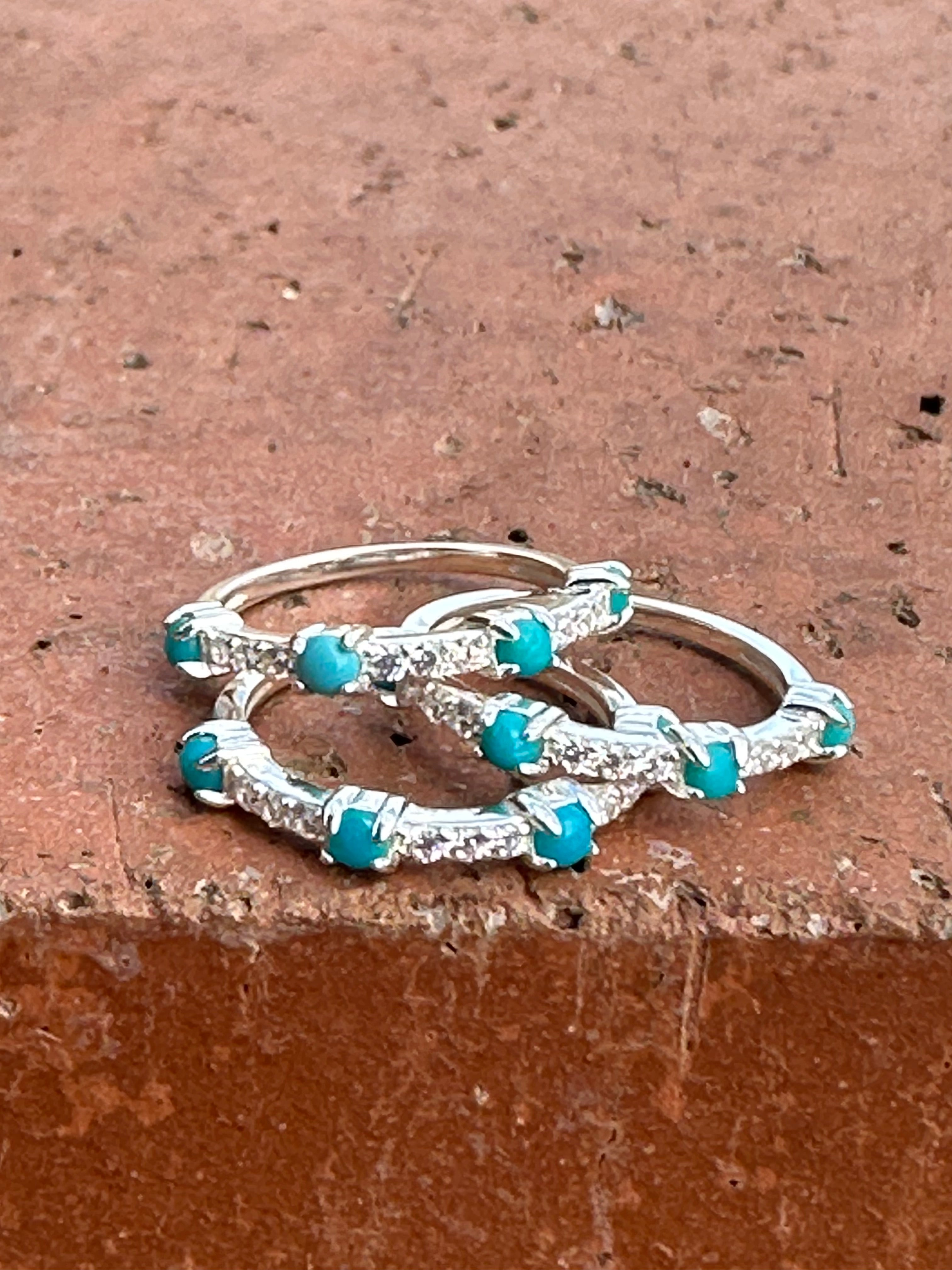 Handmade Sterling Silver Turquoise and CZ Eternity Band