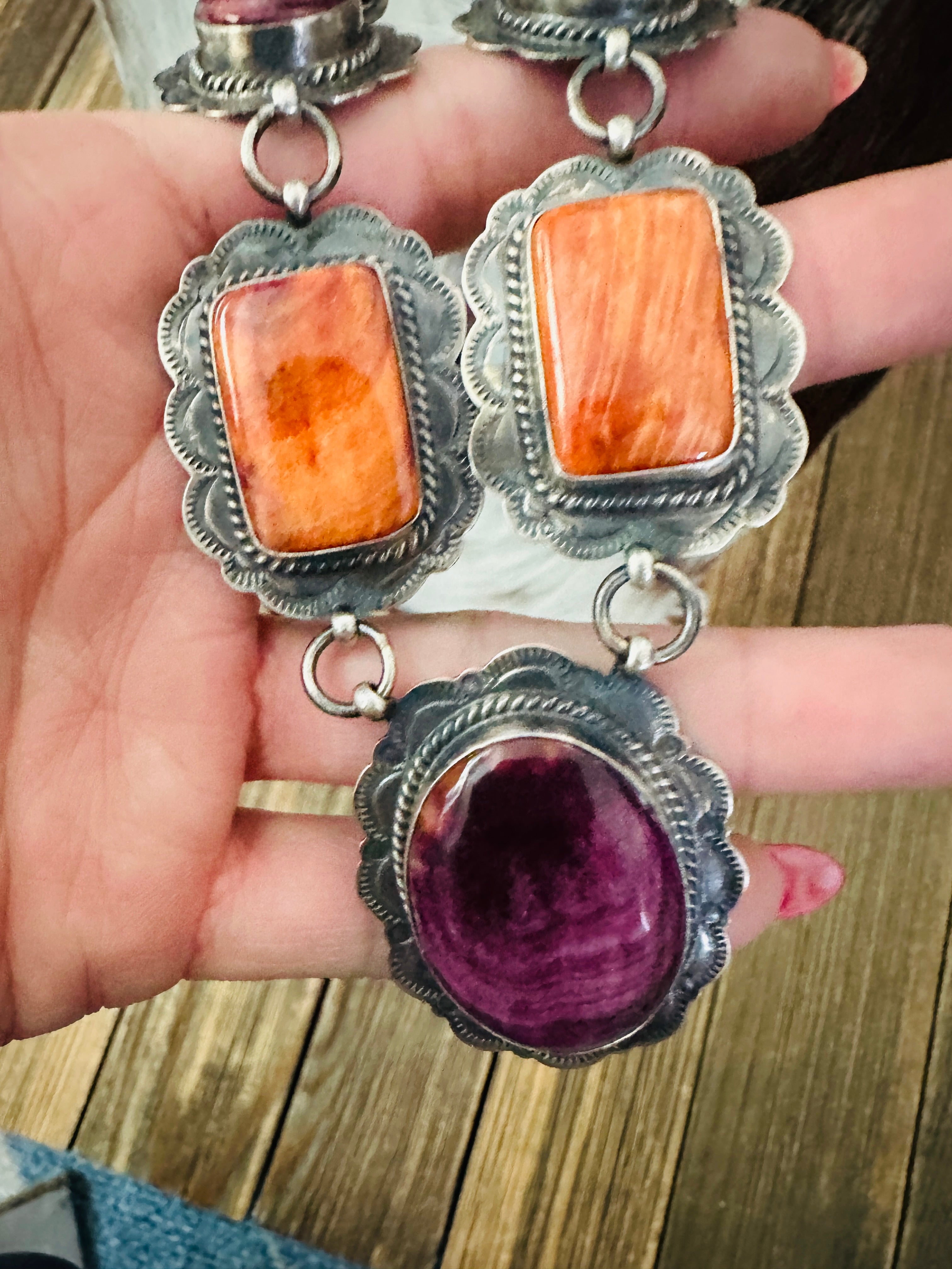Handcrafted Orange Spiny Oyster & Sterling Silver Necklace and Earring Set
