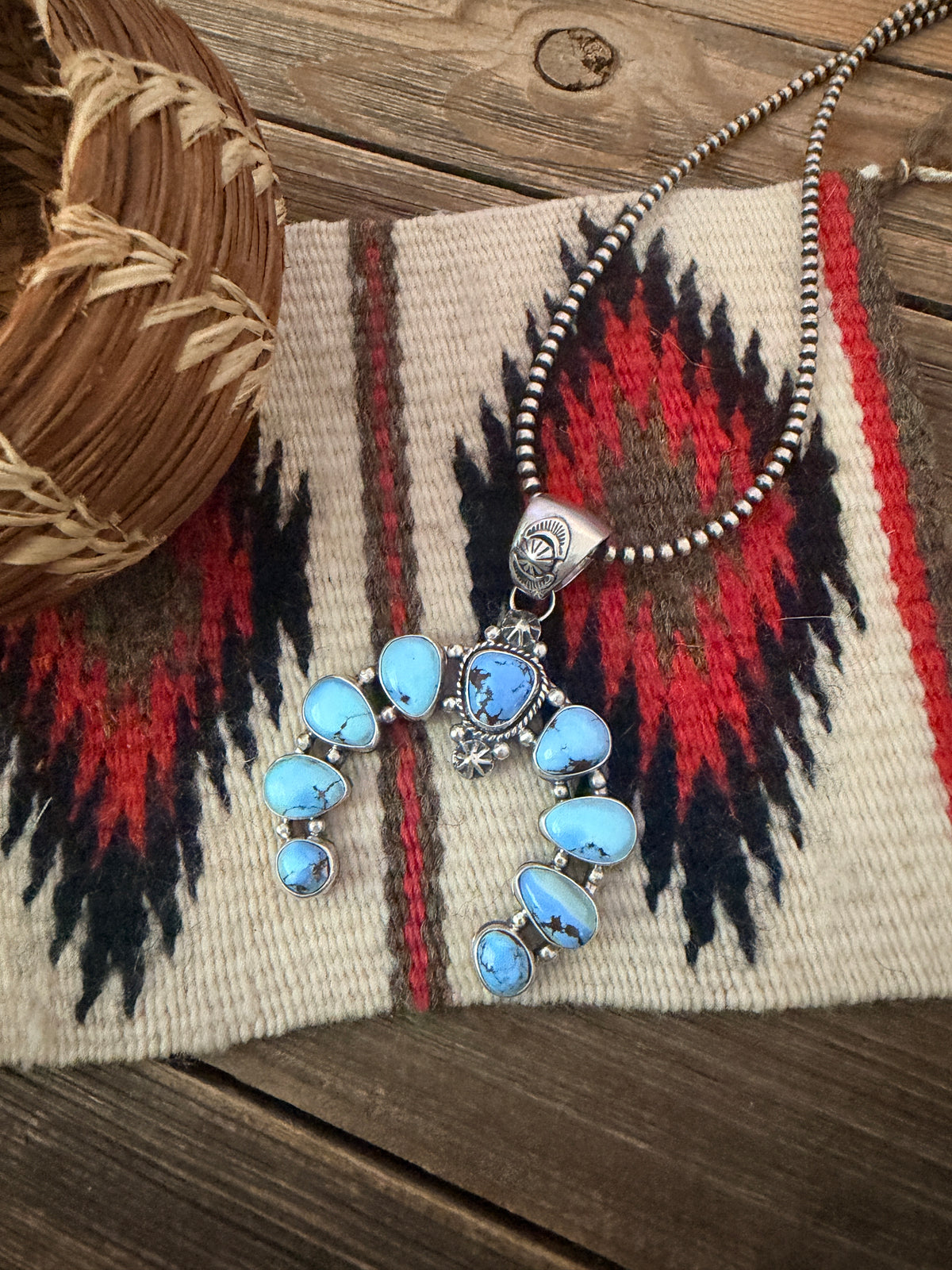 Handcrafted Sterling Silver & Golden Hills Turquoise Naja Pendant by Joe Begay